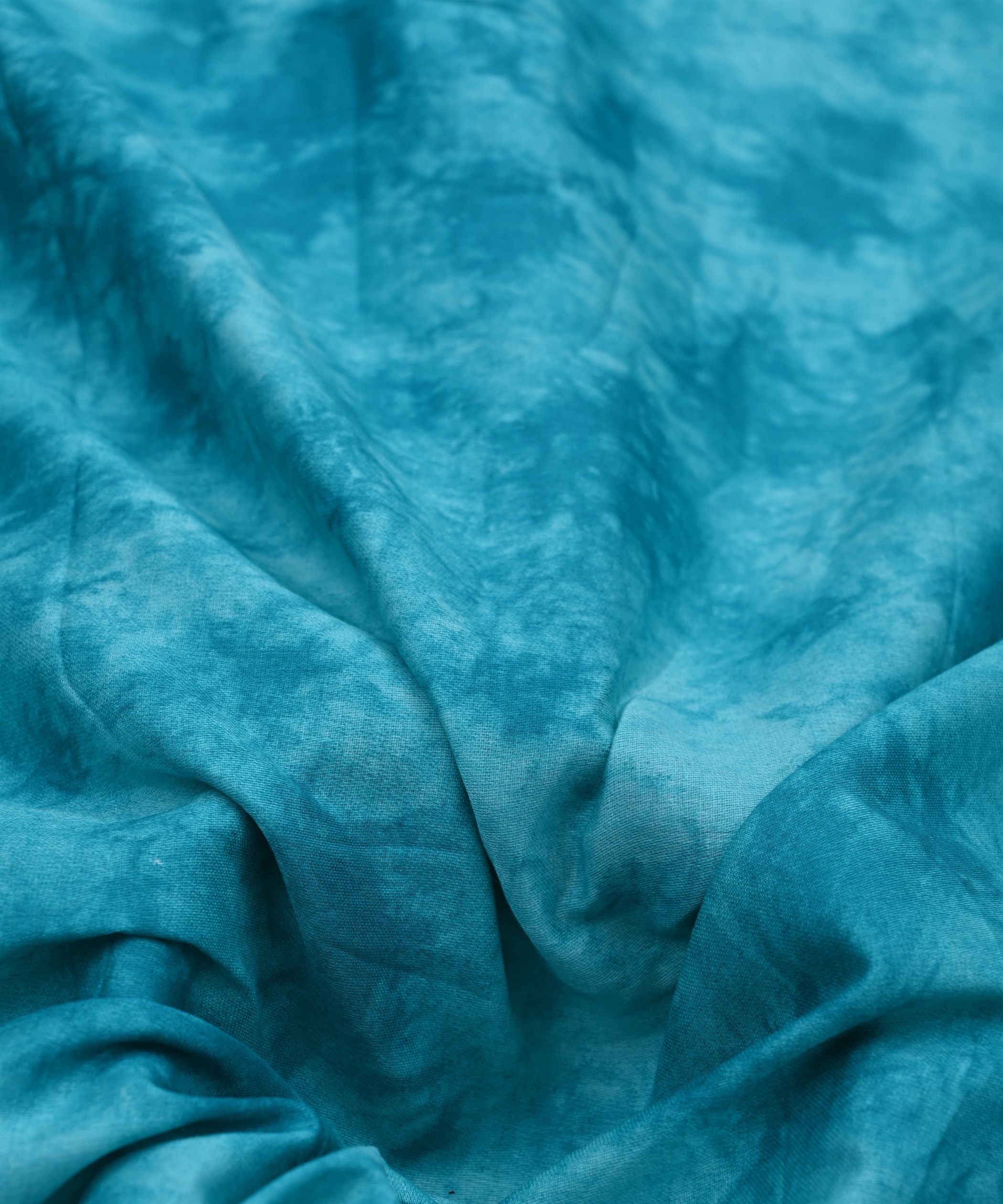 Blue Cotton Satin Fabric with Tie and Dye