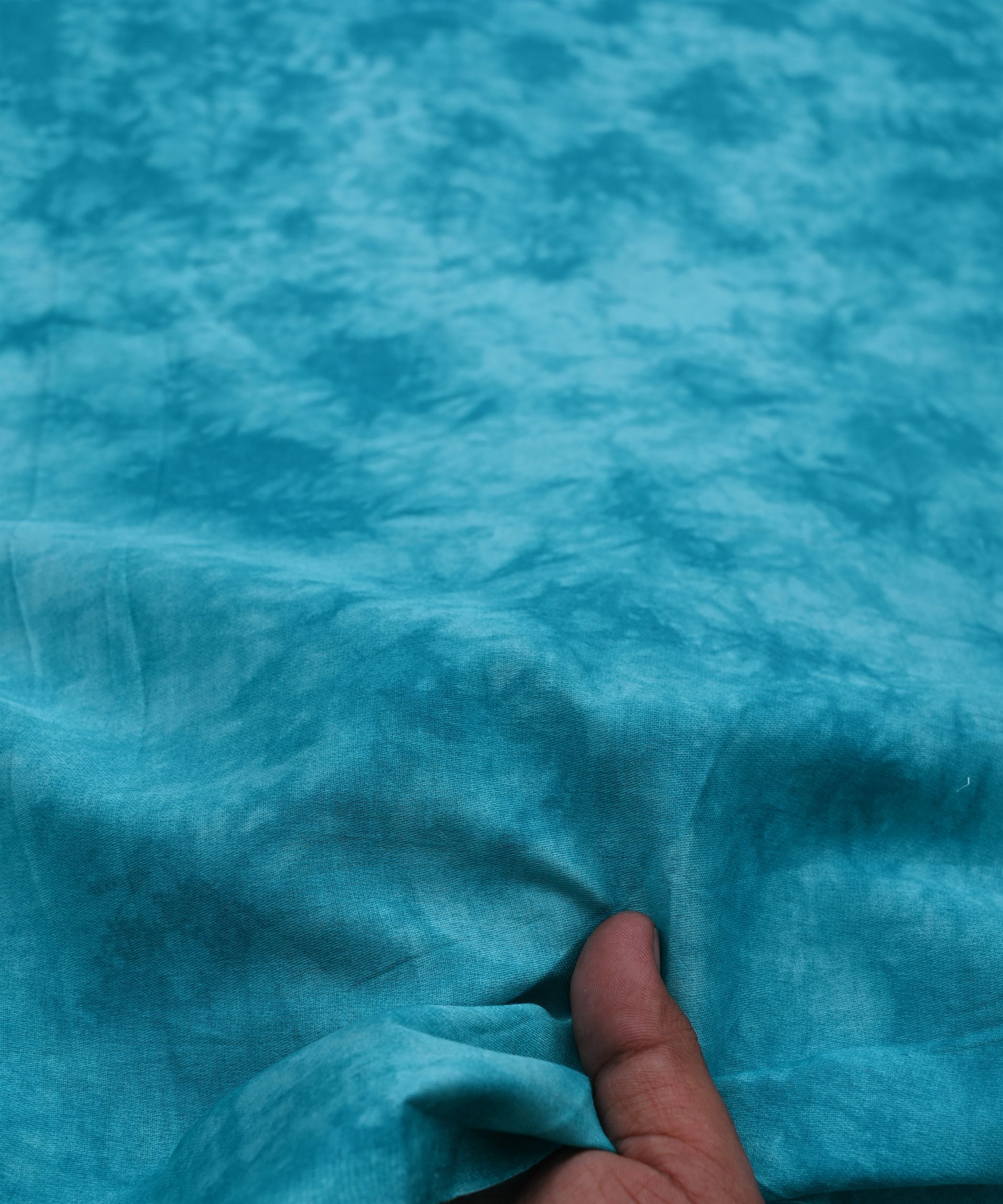 Blue Cotton Satin Fabric with Tie and Dye