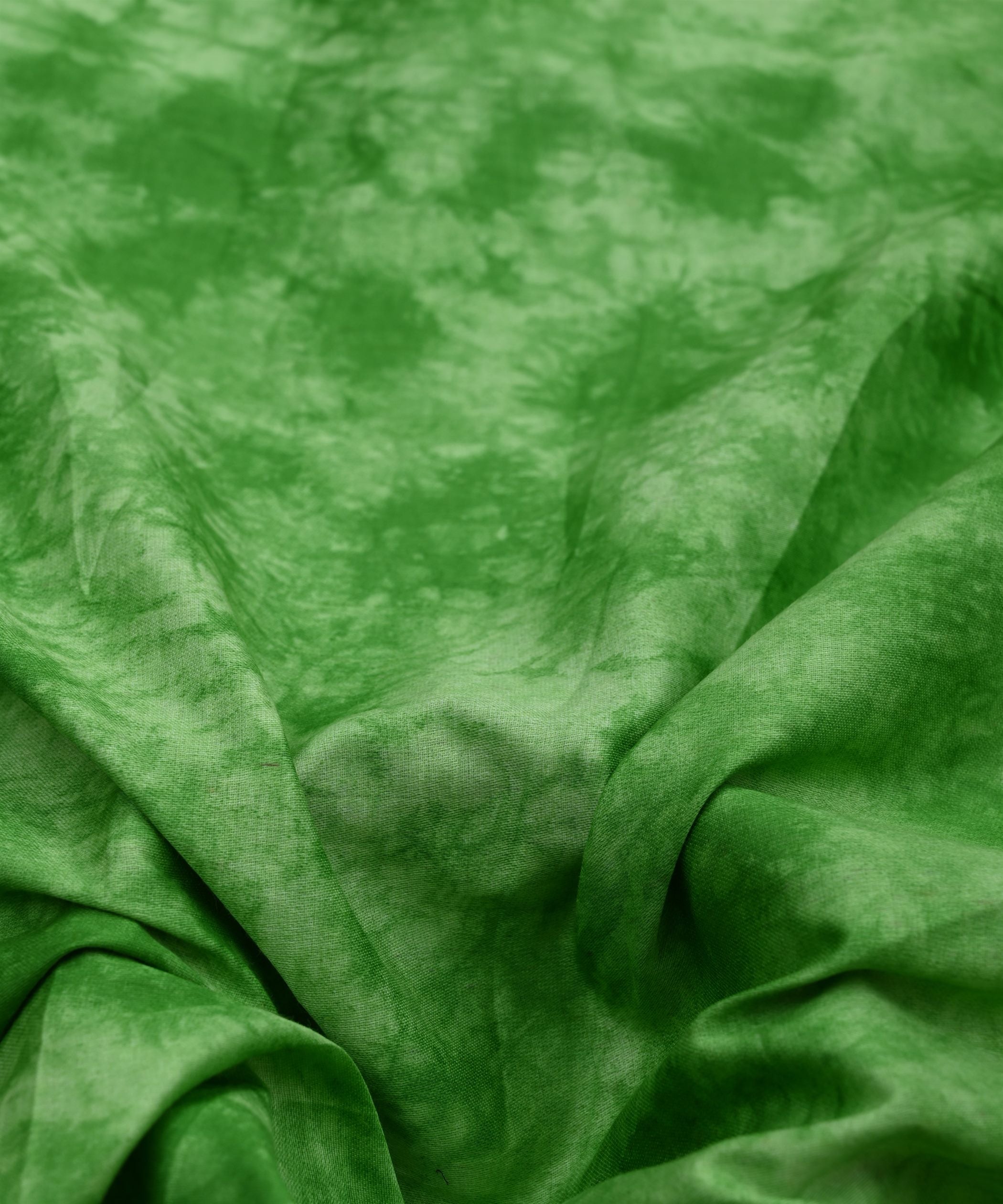 Green Cotton Satin Fabric with Tie and Dye