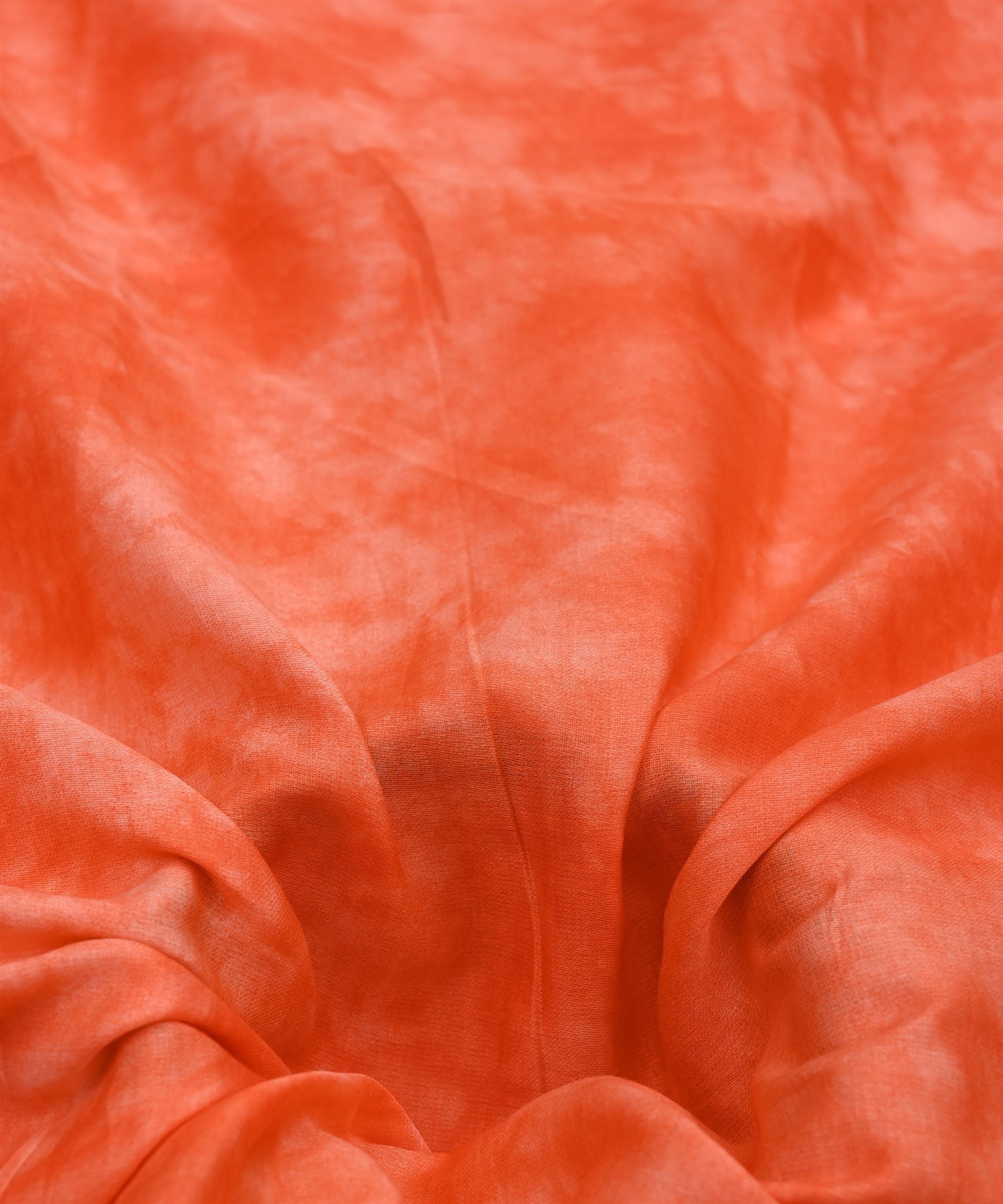 Orange Cotton Satin Fabric with Tie and Dye