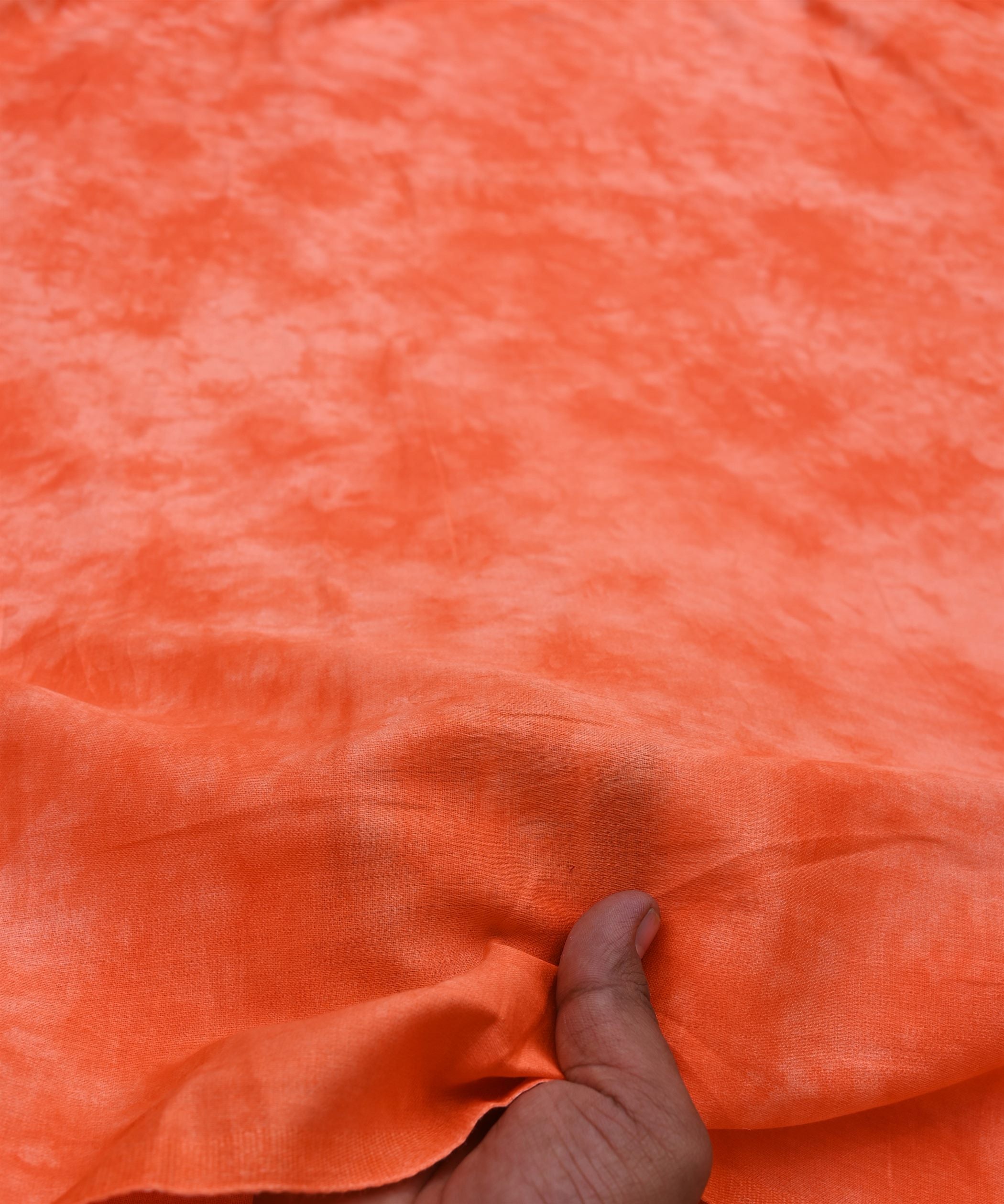 Orange Cotton Satin Fabric with Tie and Dye