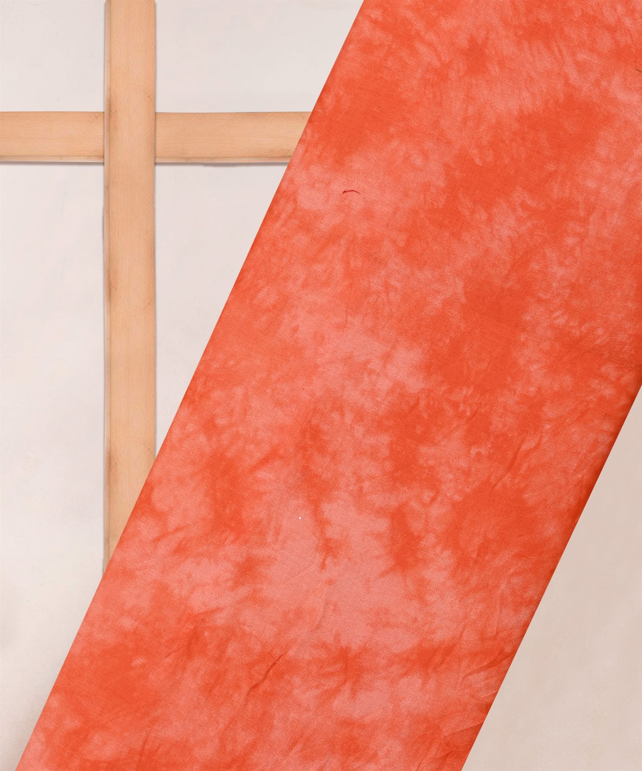 Orange Cotton Satin Fabric with Tie and Dye