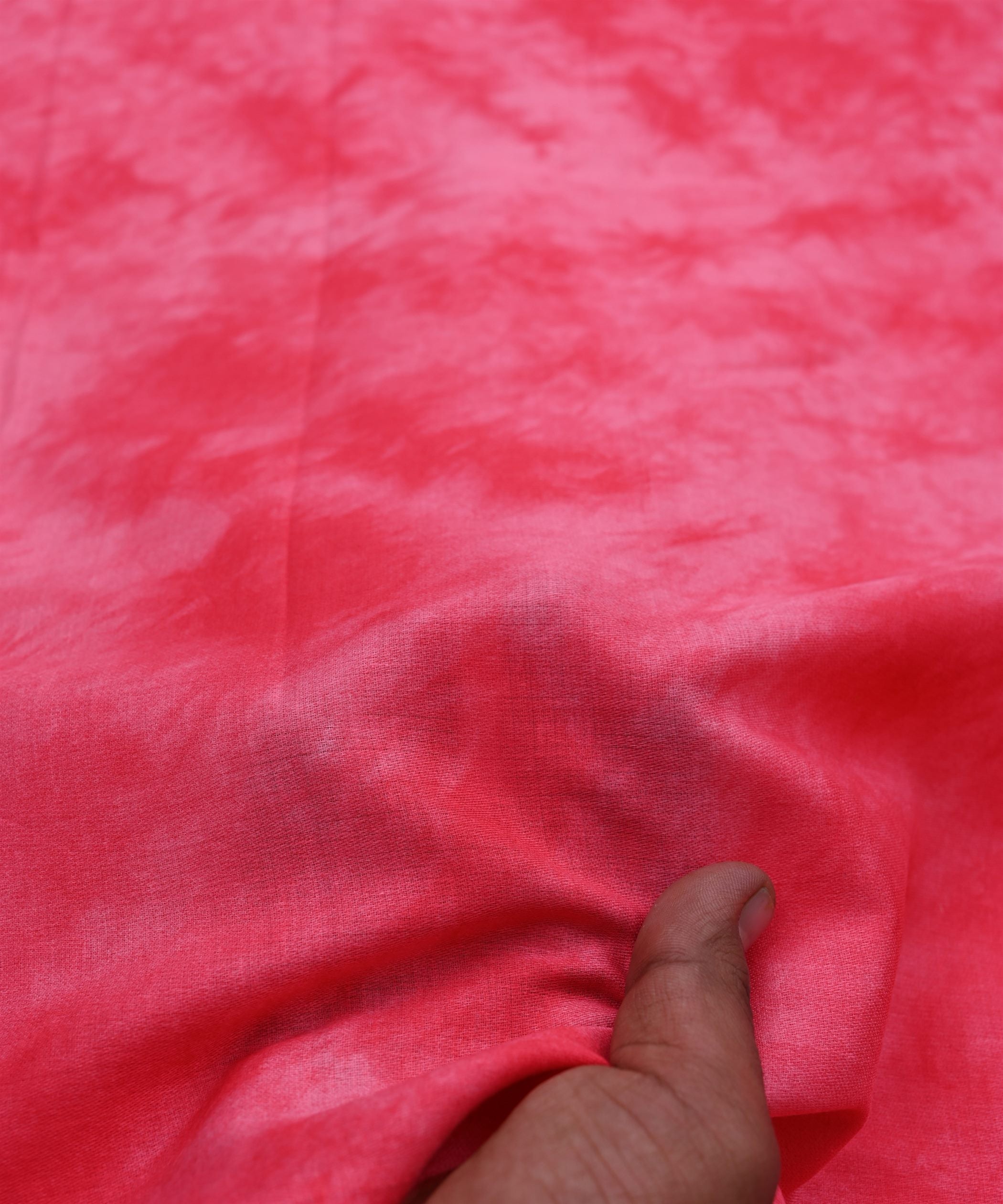 Pink Cotton Satin Fabric with Tie and Dye