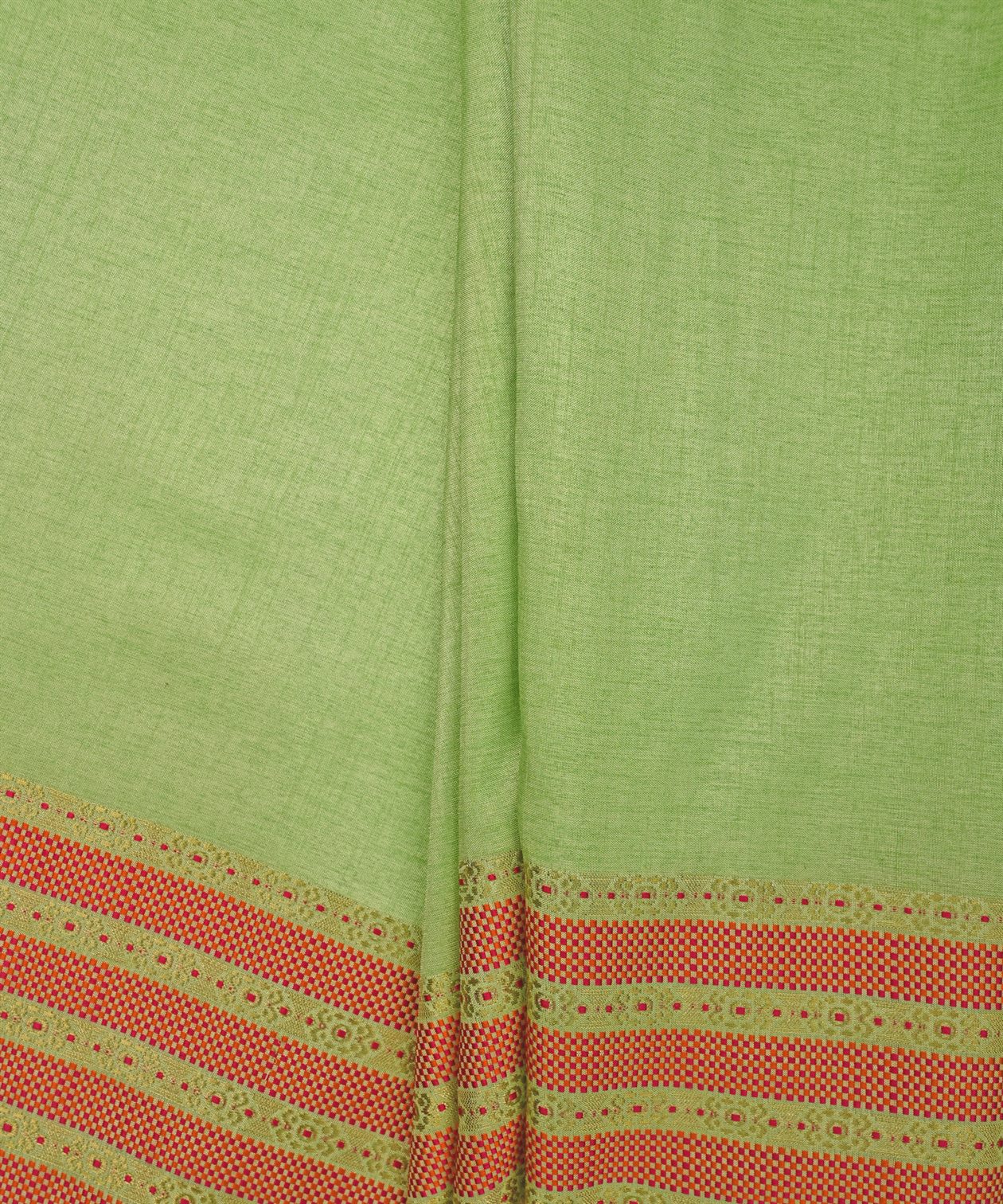 Green Cotton Linen Fabric with Border(Cut-5.5 mtr)