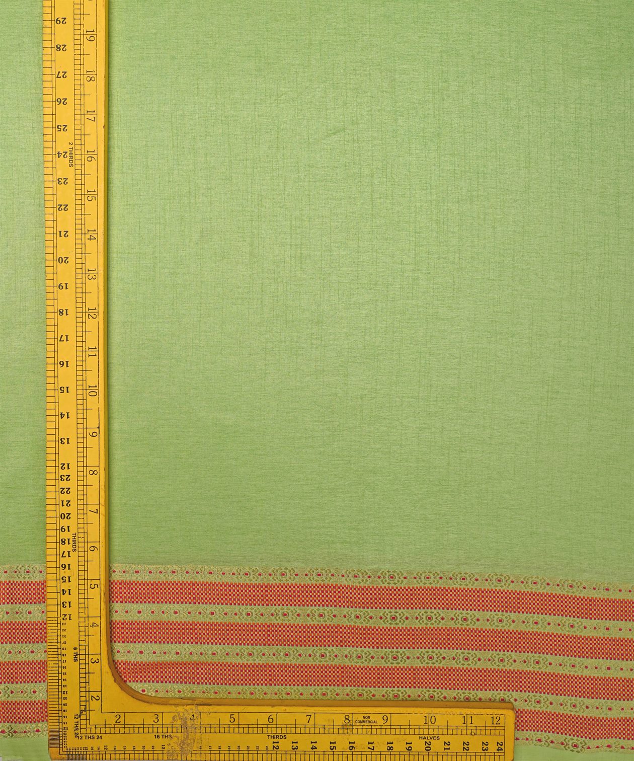 Green Cotton Linen Fabric with Border(Cut-5.5 mtr)