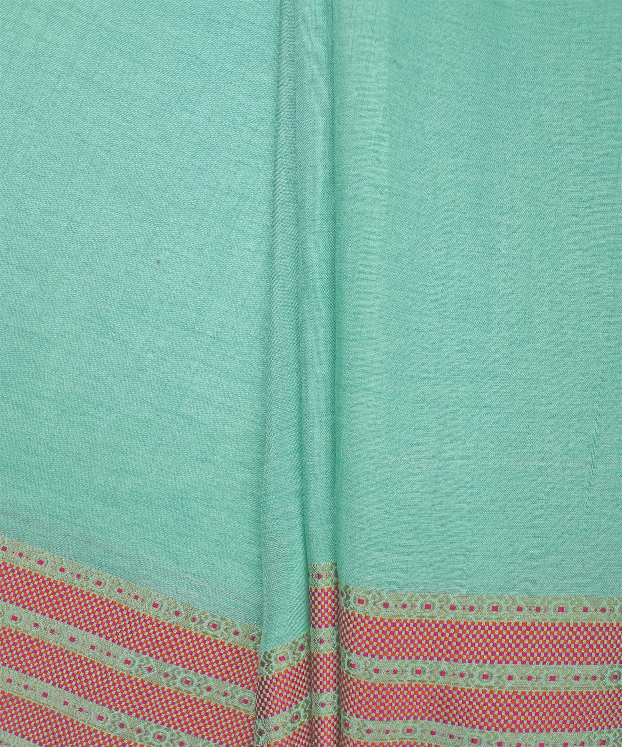 Aqua Green Cotton Linen Fabric with Border(Cut-5.5 mtr)