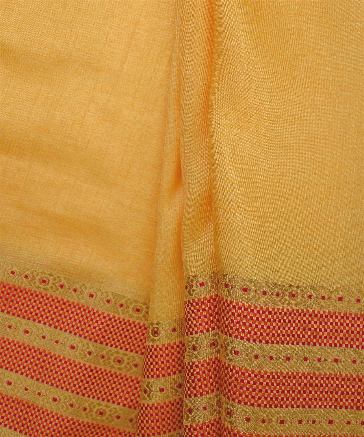 Yellow Cotton Linen Fabric with Border(Cut-5.5 mtr)