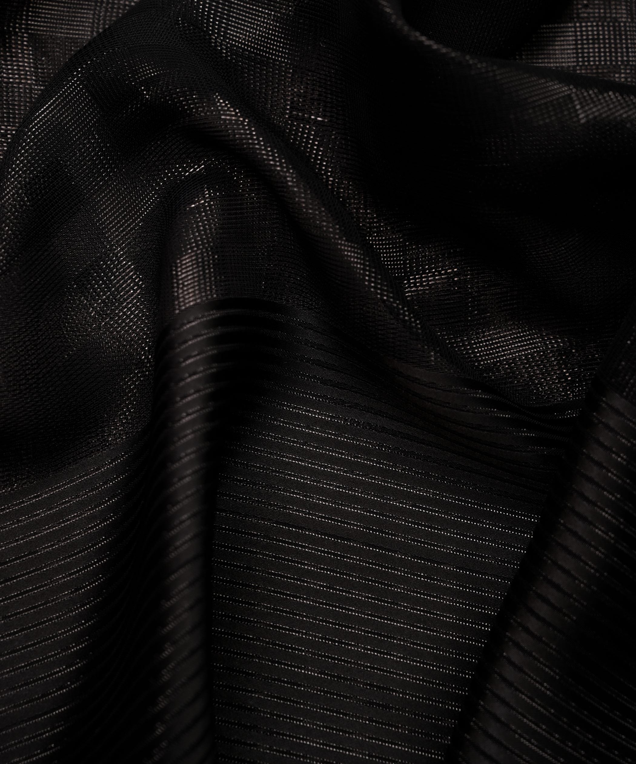 Black Georgette Fabric with Zari Stripes and Satin Border