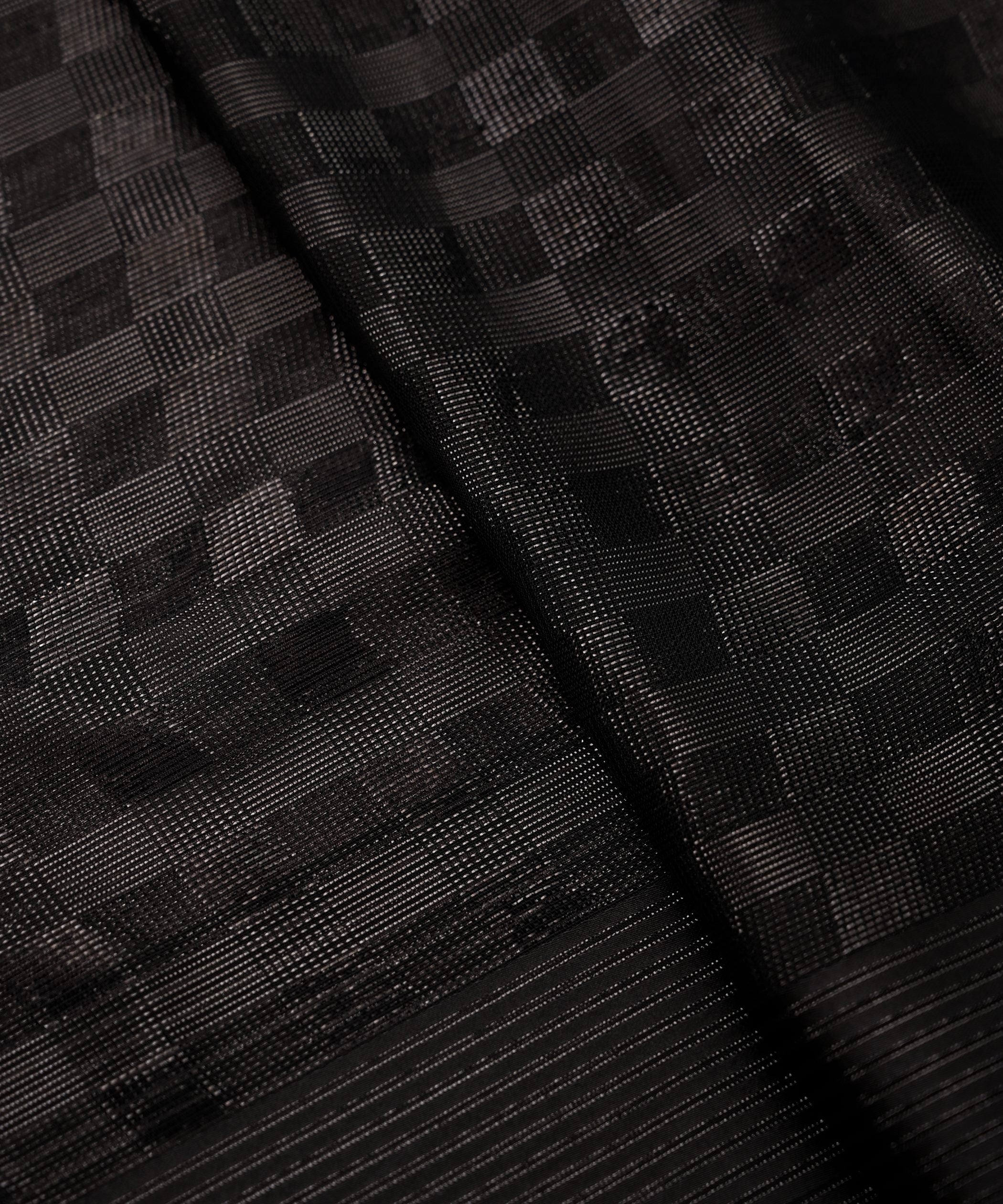 Black Georgette Fabric with Zari Stripes and Satin Border