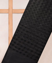 Black Georgette Fabric with Zari Stripes and Satin Border