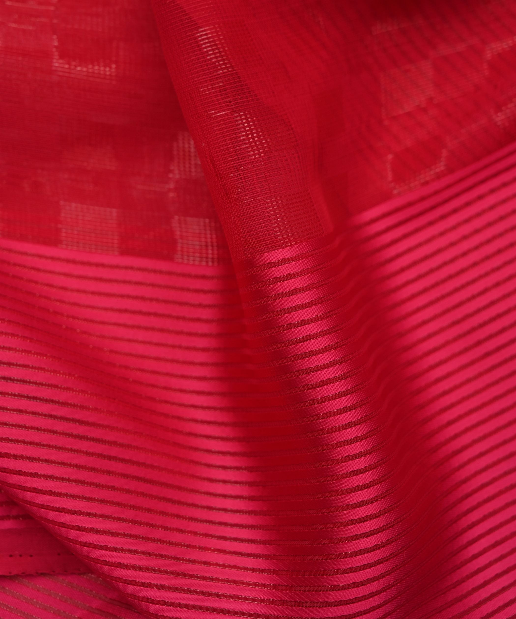 Dark Pink Georgette Fabric with Zari Stripes and Satin Border
