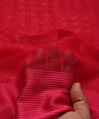Dark Pink Georgette Fabric with Zari Stripes and Satin Border