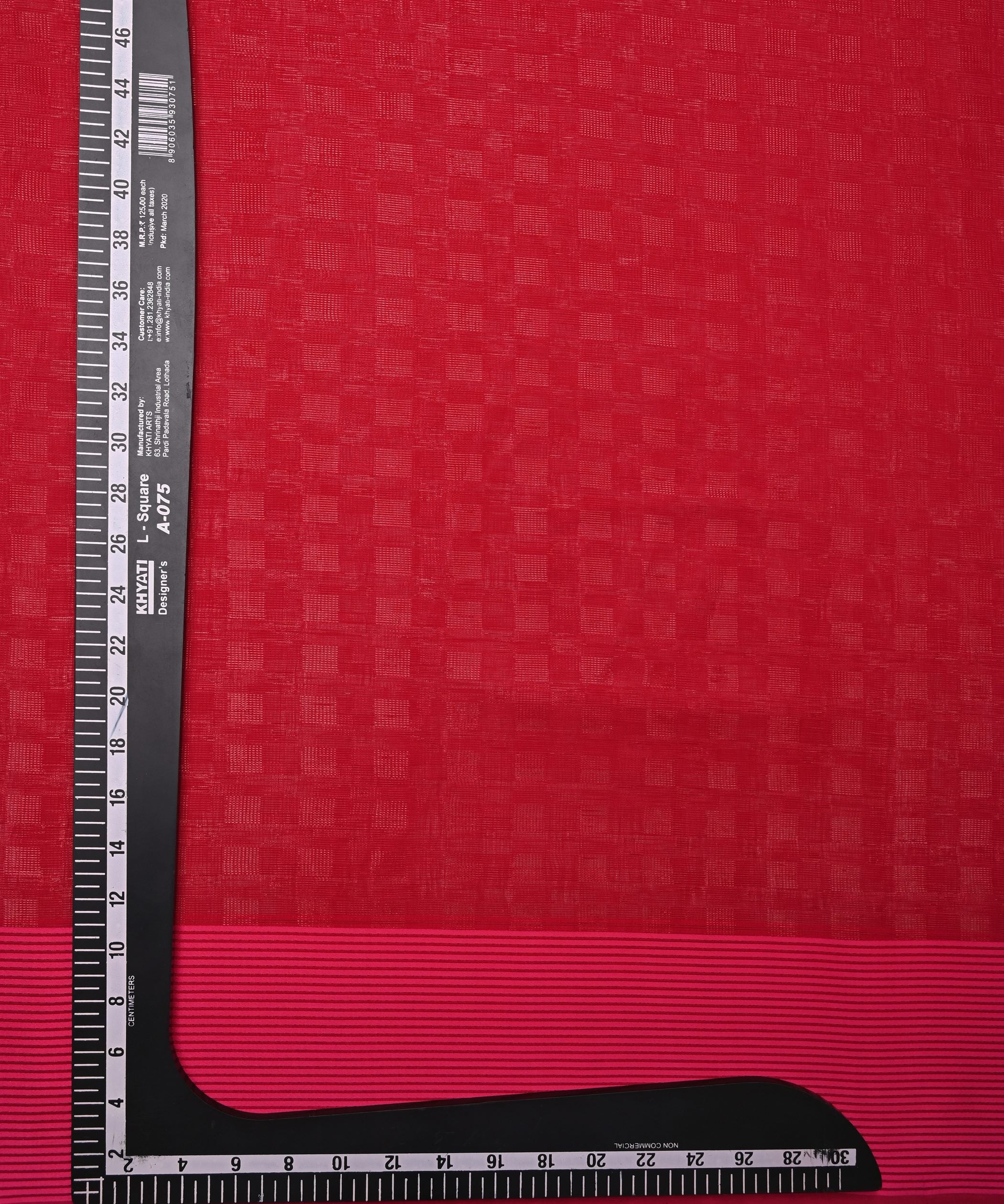 Dark Pink Georgette Fabric with Zari Stripes and Satin Border