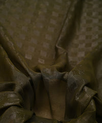 Olive Green Georgette Fabric with Zari Stripes and Satin Border