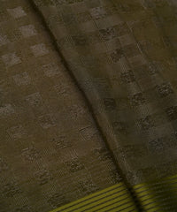 Olive Green Georgette Fabric with Zari Stripes and Satin Border