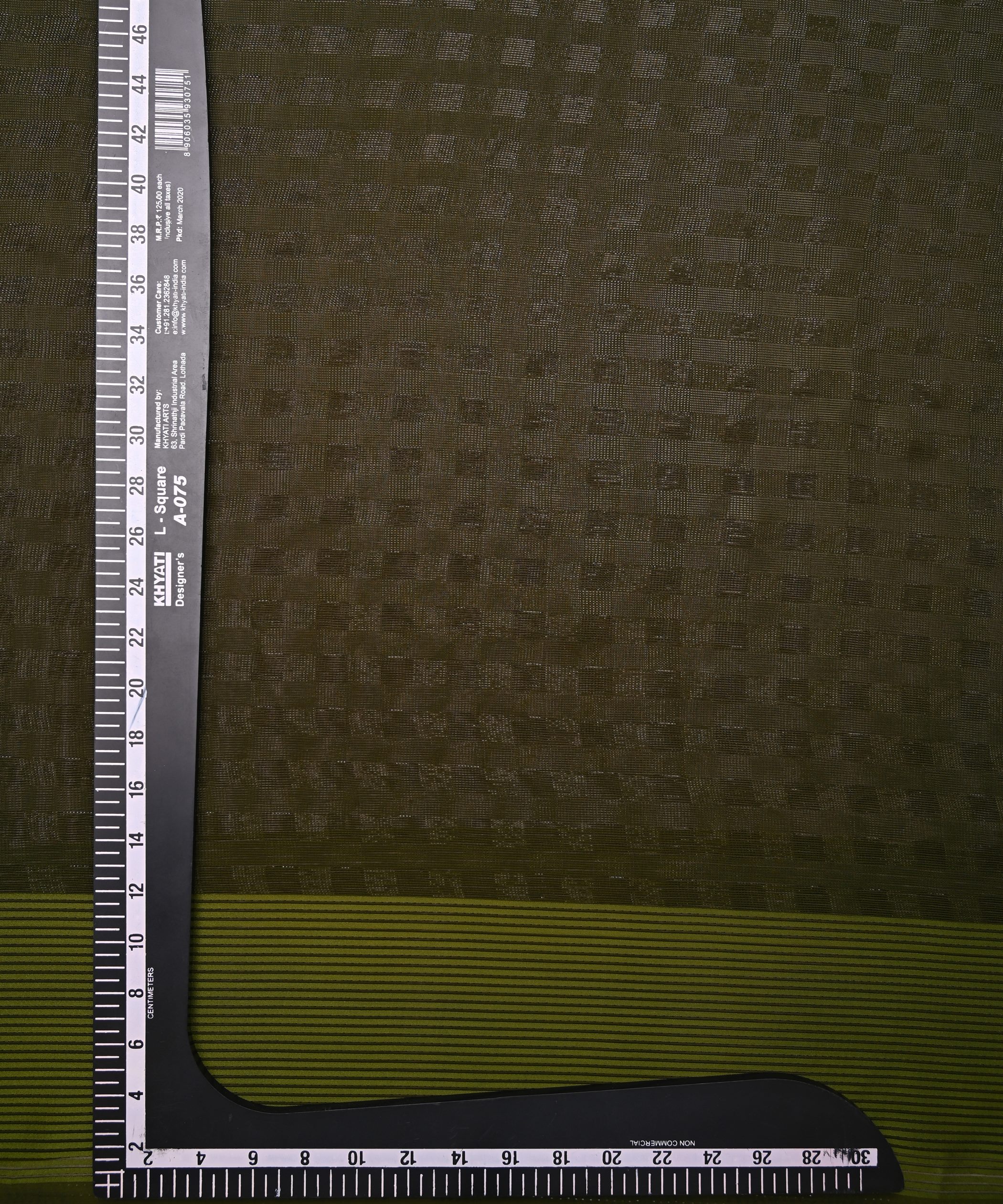 Olive Green Georgette Fabric with Zari Stripes and Satin Border