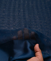 Teal Georgette Fabric with Zari Stripes and Satin Border