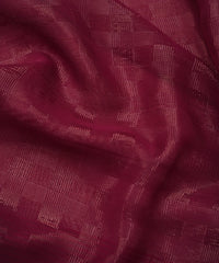 Wine Georgette Fabric with Zari Stripes and Satin Border