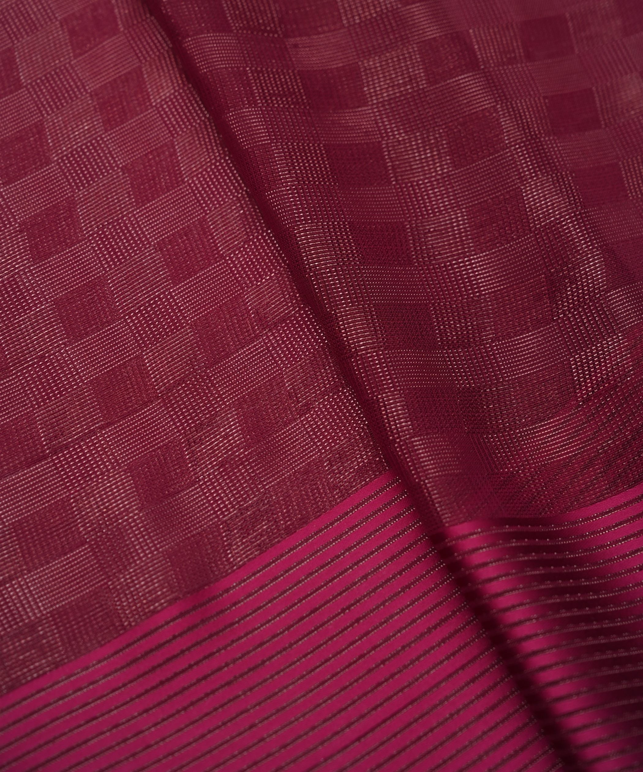Wine Georgette Fabric with Zari Stripes and Satin Border