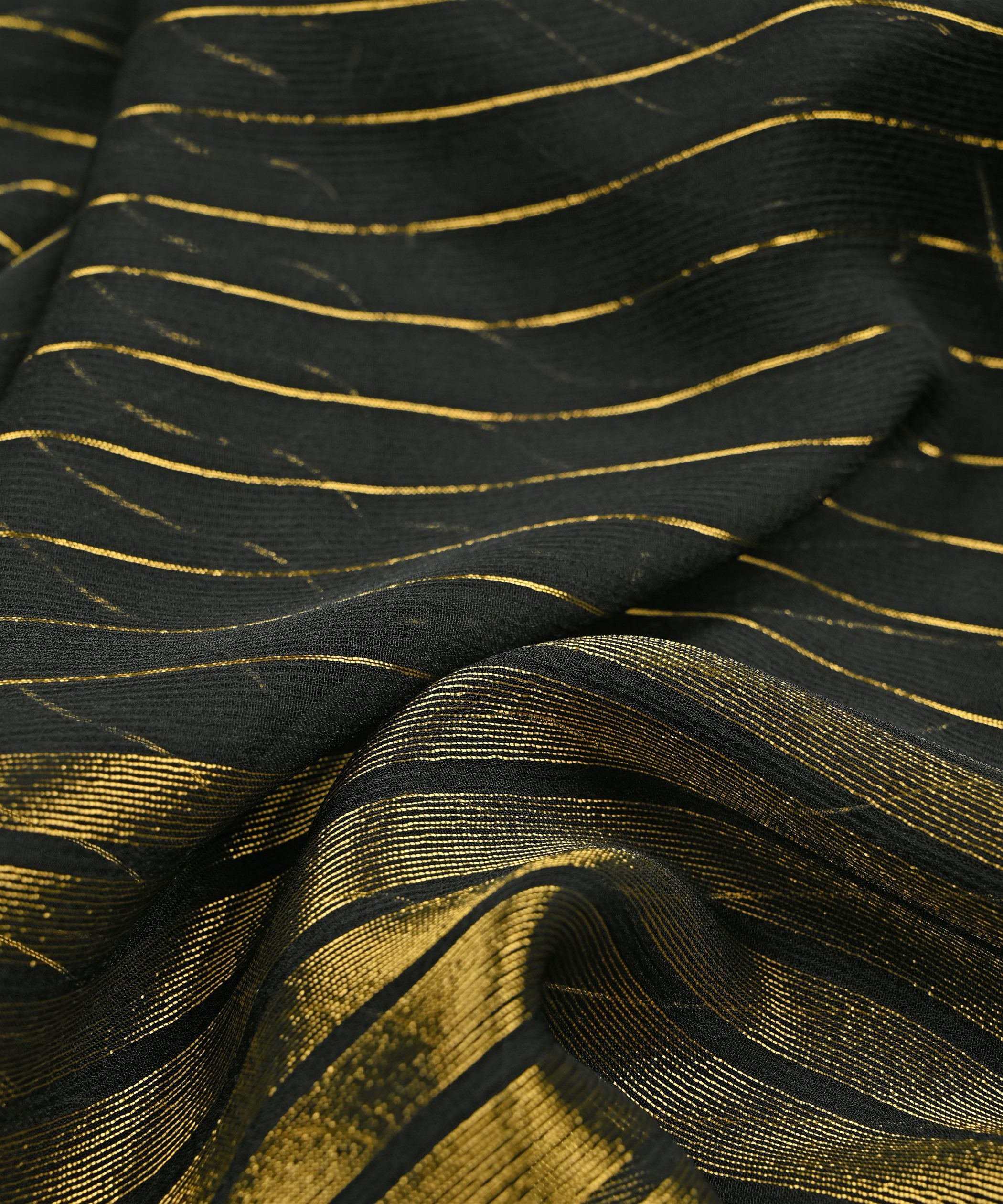 Black Chiffon Fabric with Zari Lining