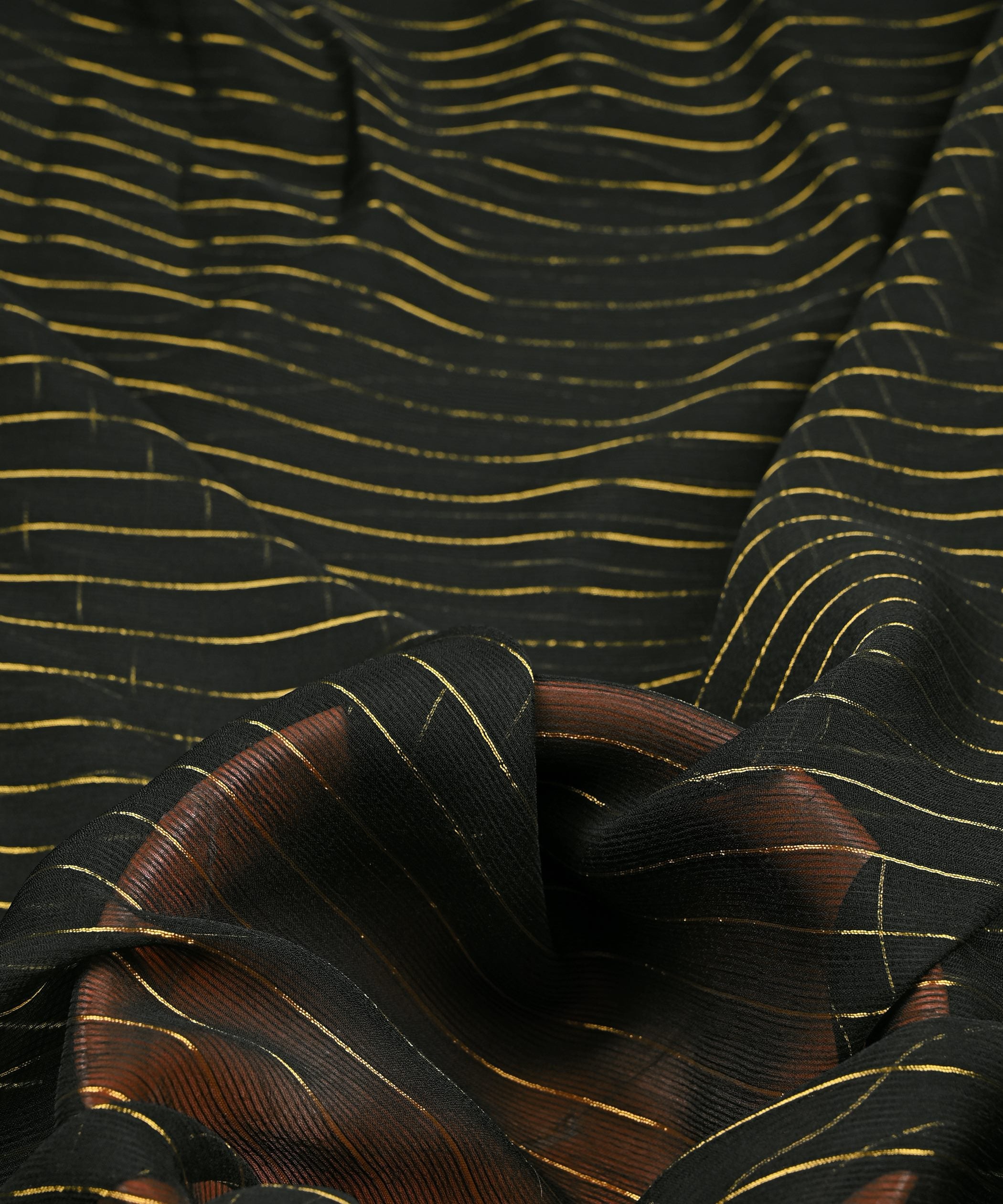 Black Chiffon Fabric with Zari Lining