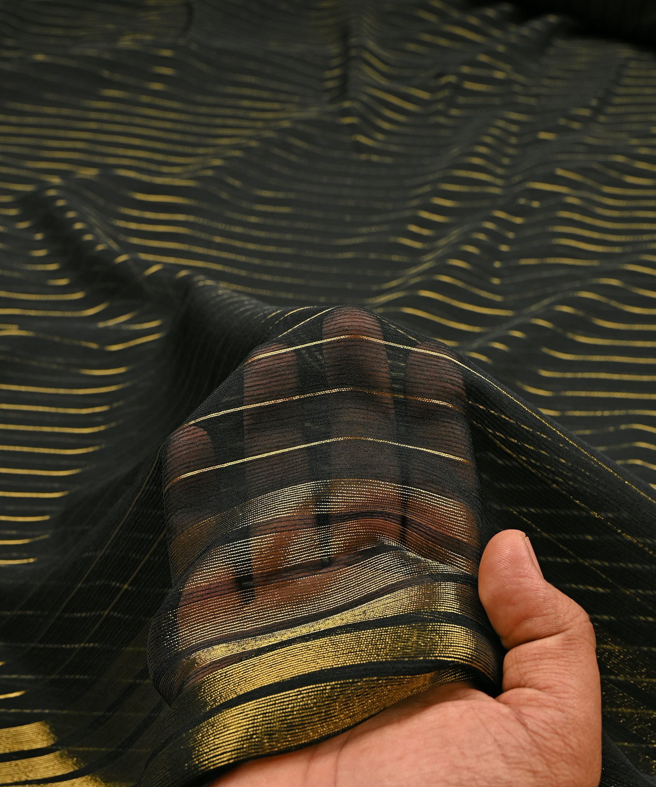 Black Chiffon Fabric with Zari Lining