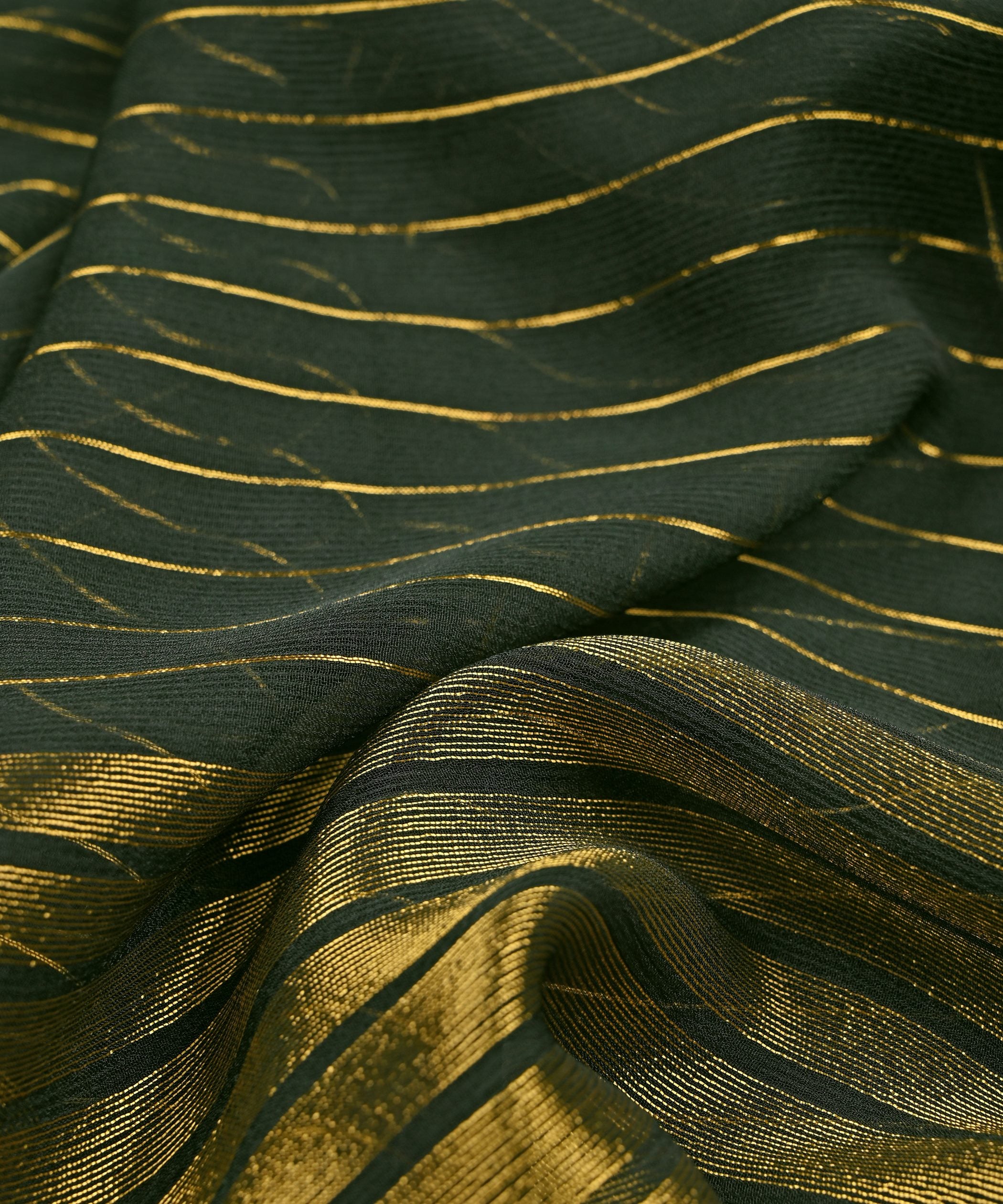 Dark Green Chiffon Fabric with Zari Lining