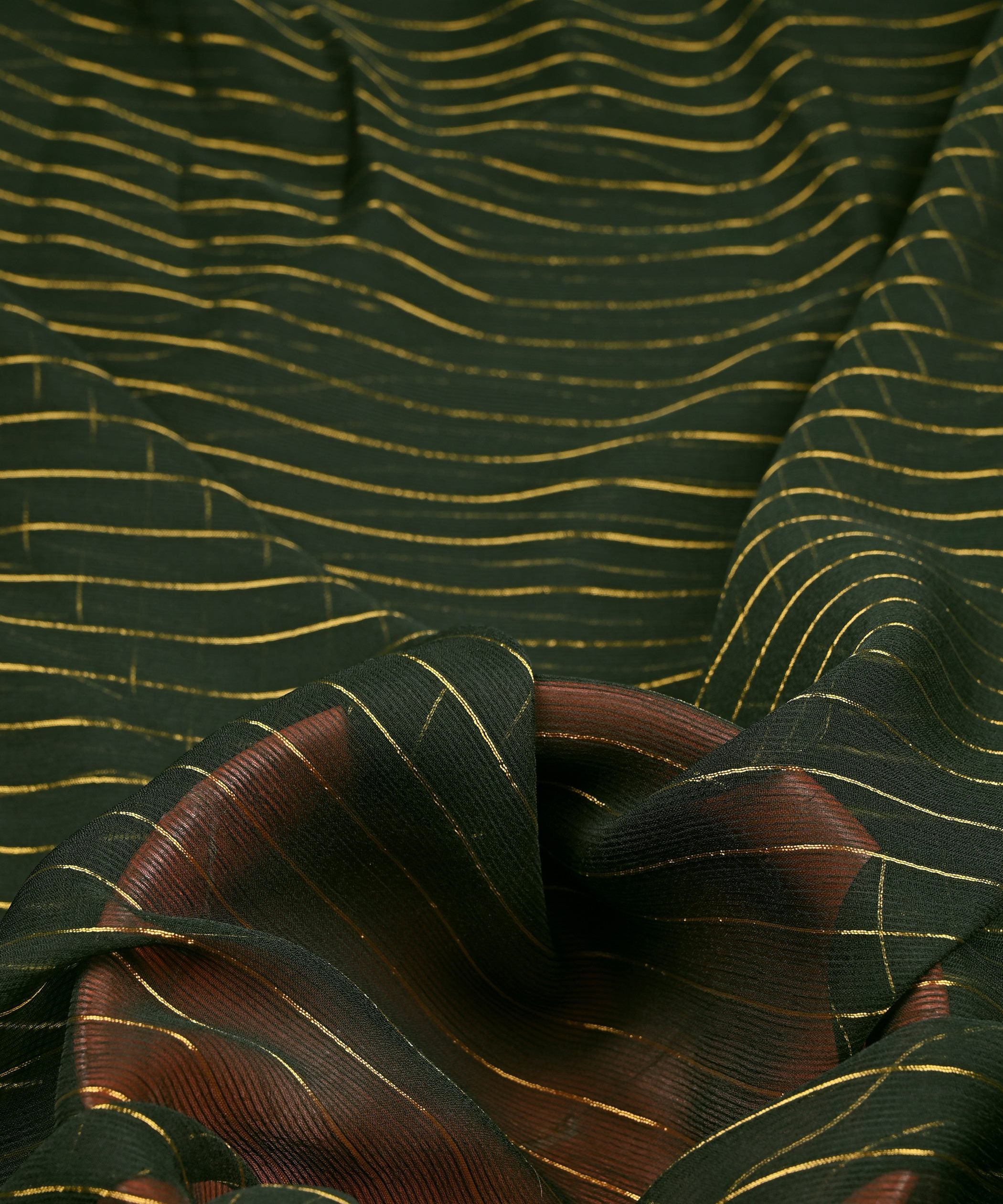 Dark Green Chiffon Fabric with Zari Lining