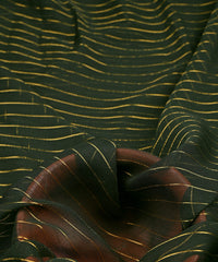 Dark Green Chiffon Fabric with Zari Lining