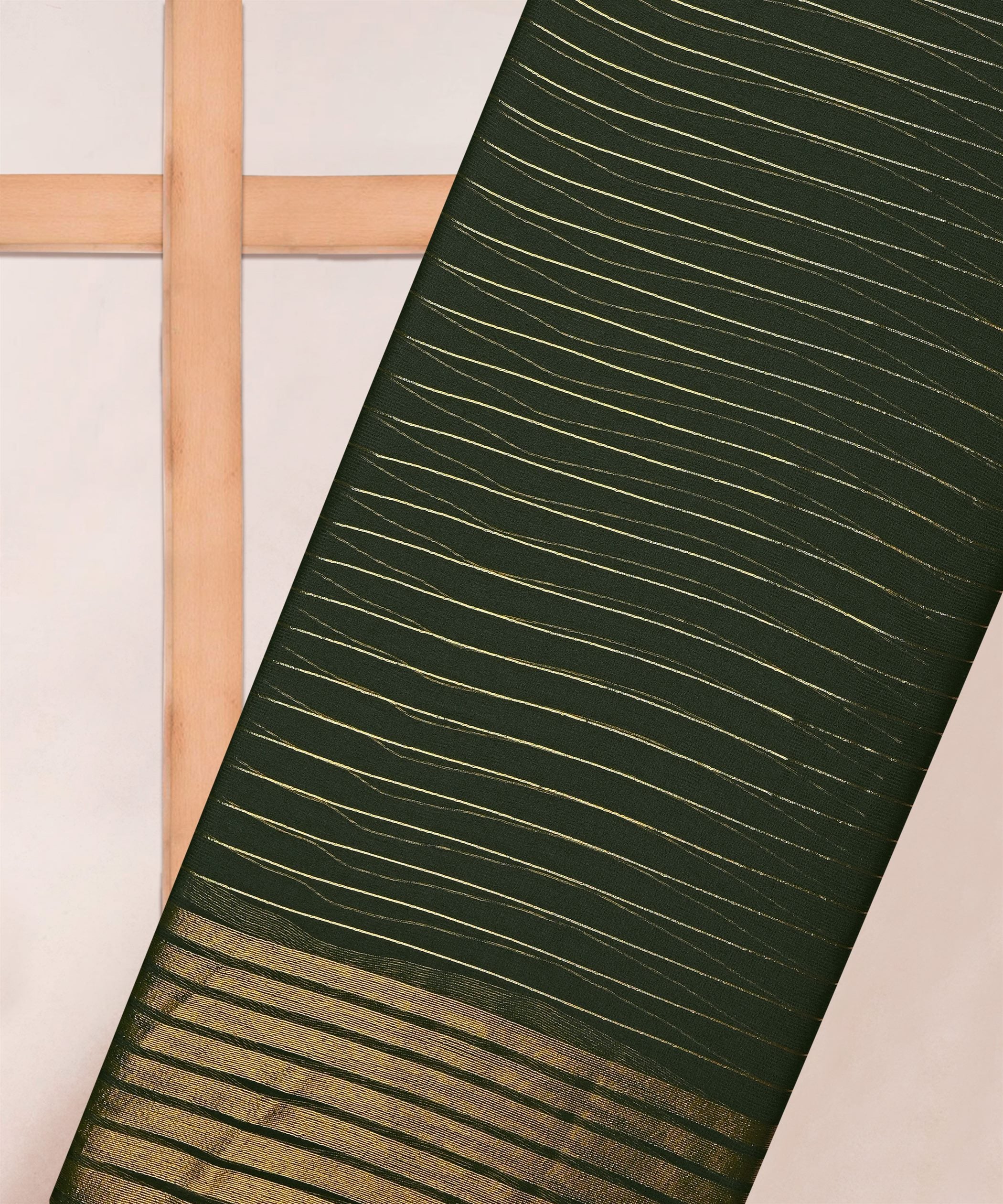 Dark Green Chiffon Fabric with Zari Lining