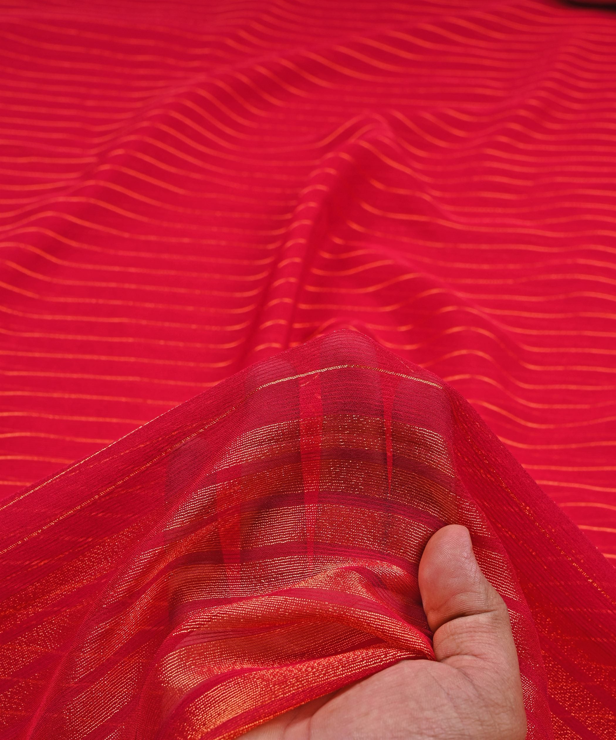 Hot Pink Chiffon Fabric with Zari Lining