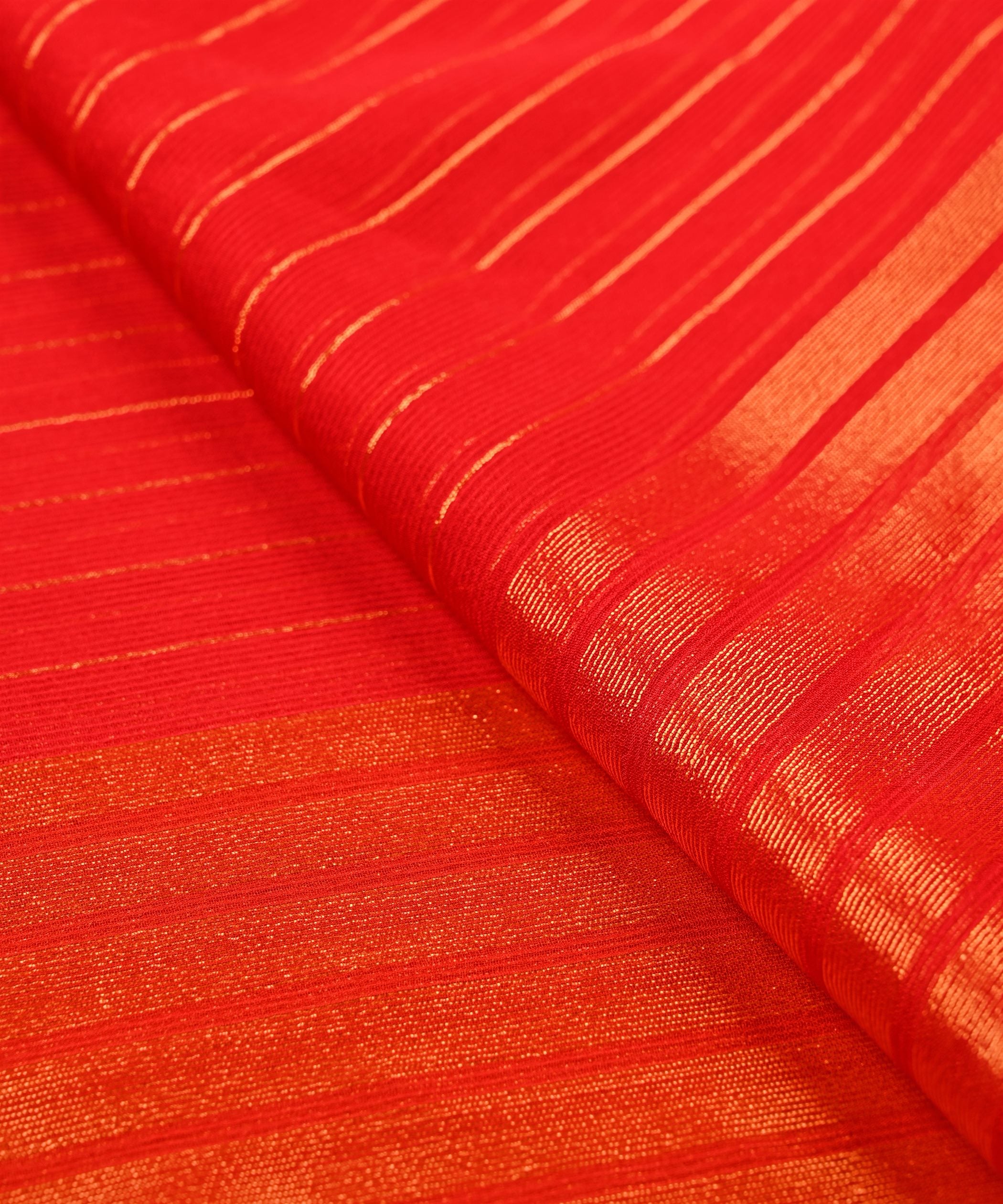 Red Chiffon Fabric with Zari Lining