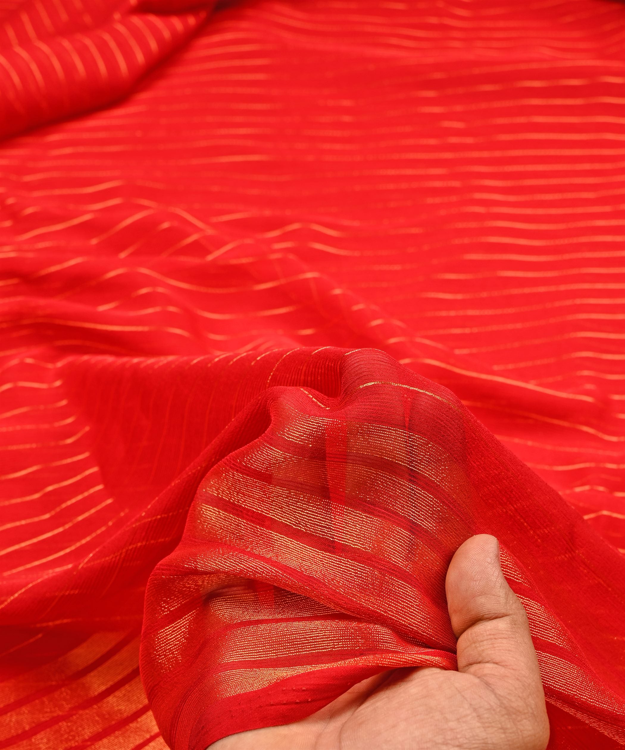 Red Chiffon Fabric with Zari Lining