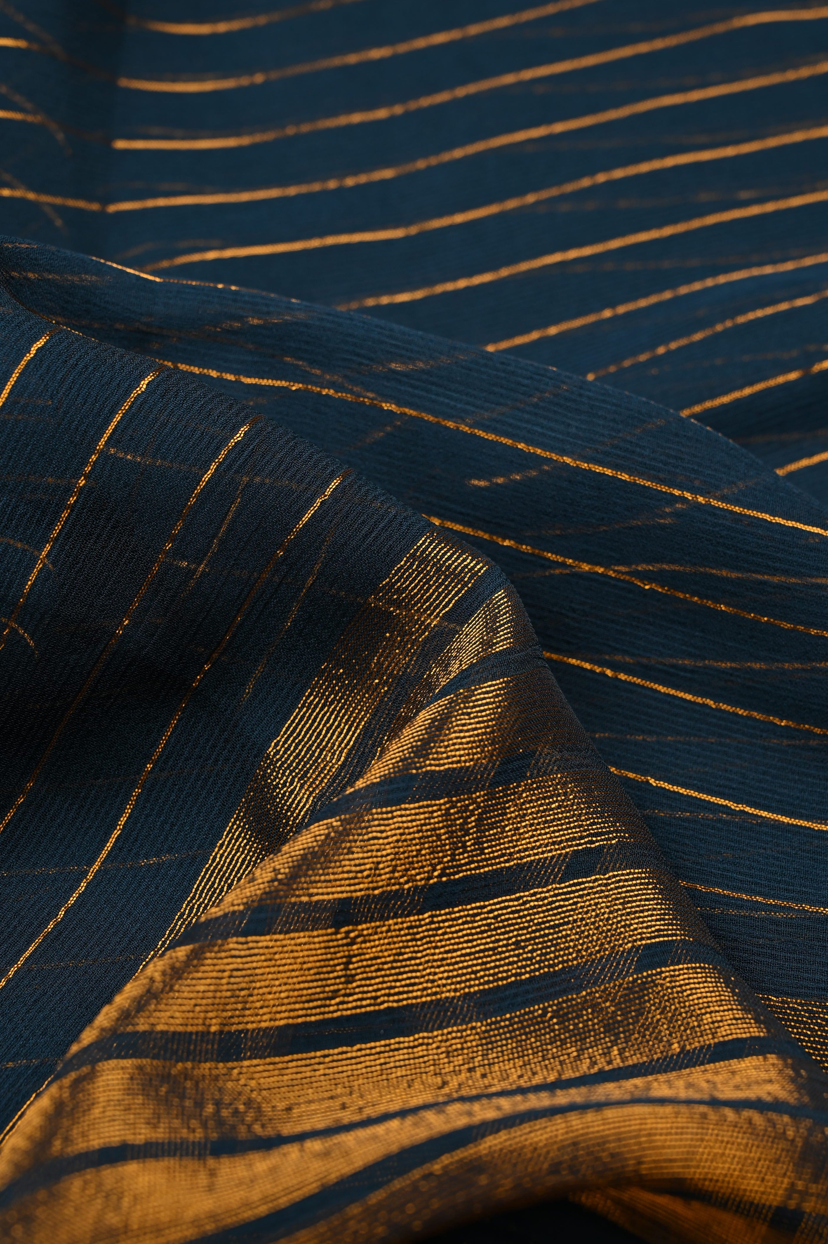Navy Blue Chiffon Fabric with Zari Lining