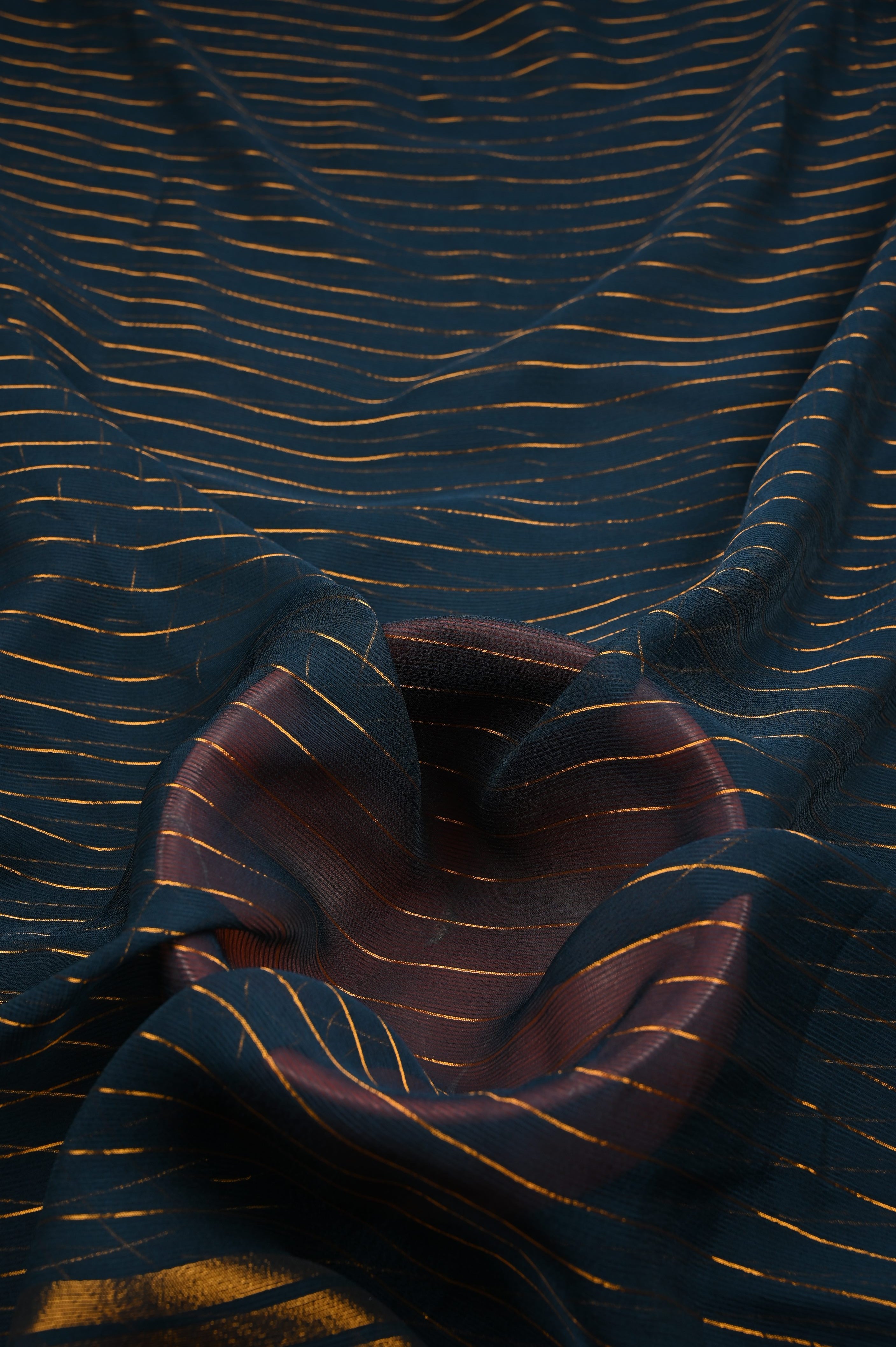 Navy Blue Chiffon Fabric with Zari Lining