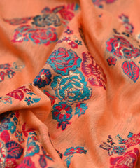 Dark Peach Pure Chanderi Flower Bunch Jacquard Fabric