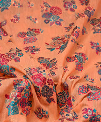 Dark Peach Pure Chanderi Flower Bunch Jacquard Fabric