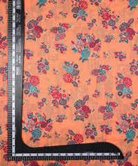 Dark Peach Pure Chanderi Flower Bunch Jacquard Fabric
