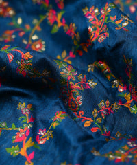 Dark teal Pure Chanderi Flower Vines Jacquard Fabric