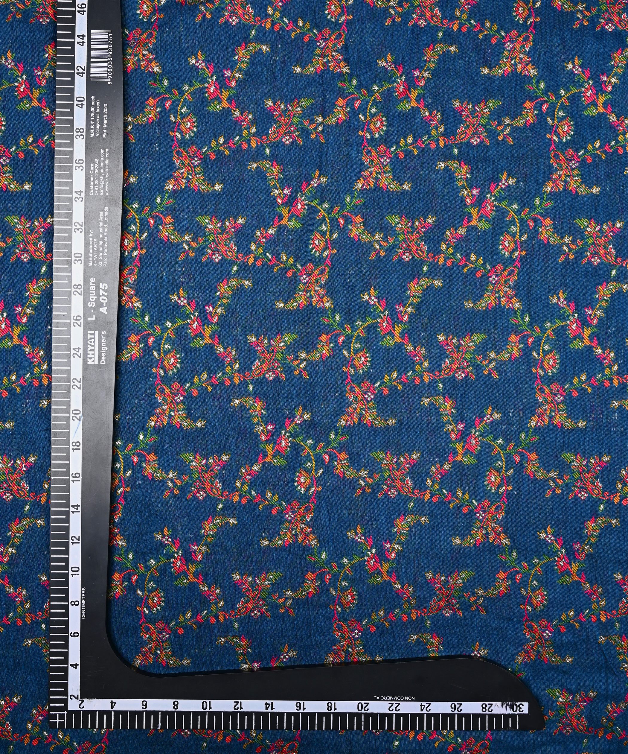Dark teal Pure Chanderi Flower Vines Jacquard Fabric