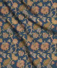 Denim Blue-Stem Floral Kalamkari Print