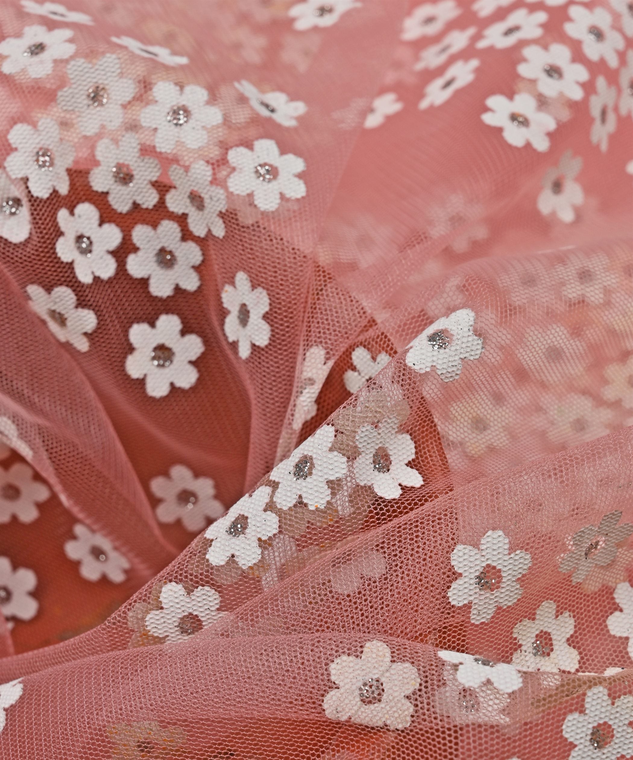 Peach Designer Net Fabric