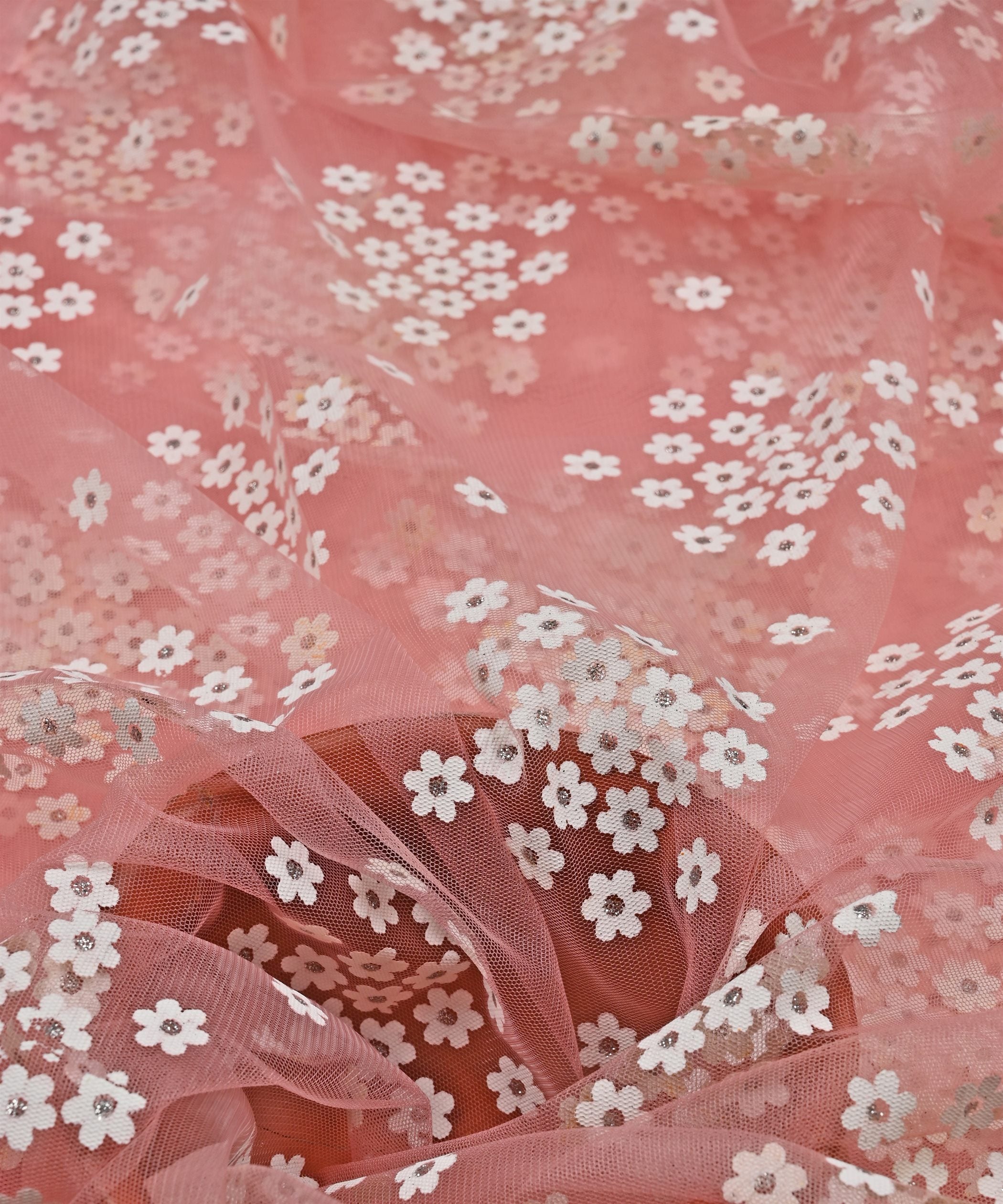 Peach Designer Net Fabric