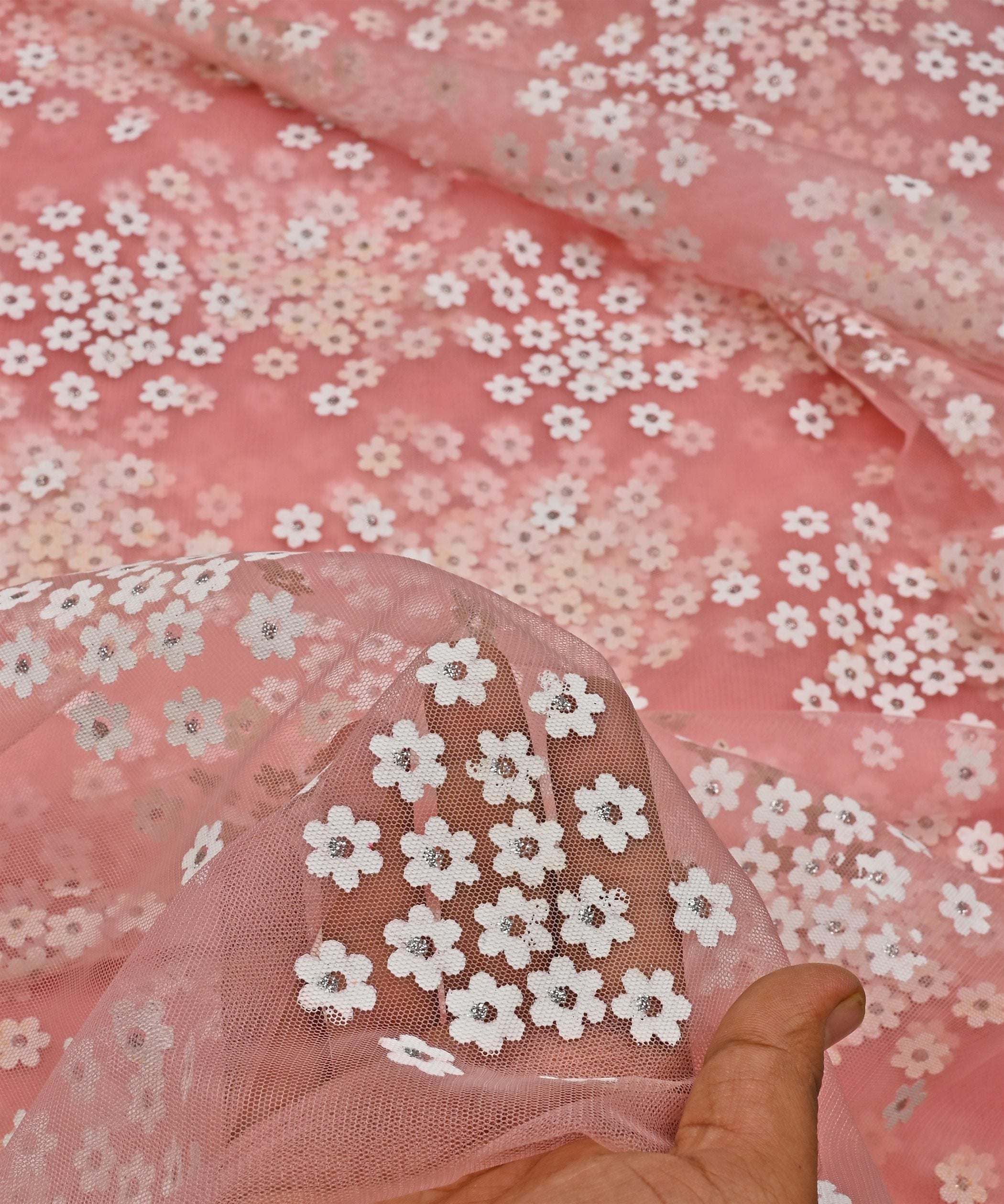Peach Designer Net Fabric