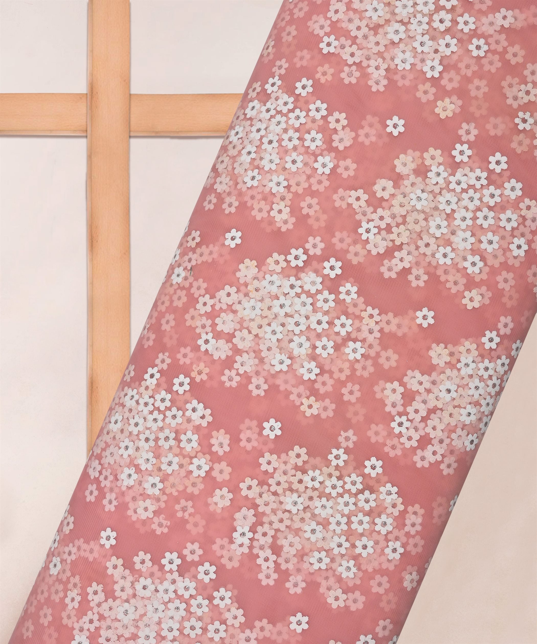 Peach Designer Net Fabric