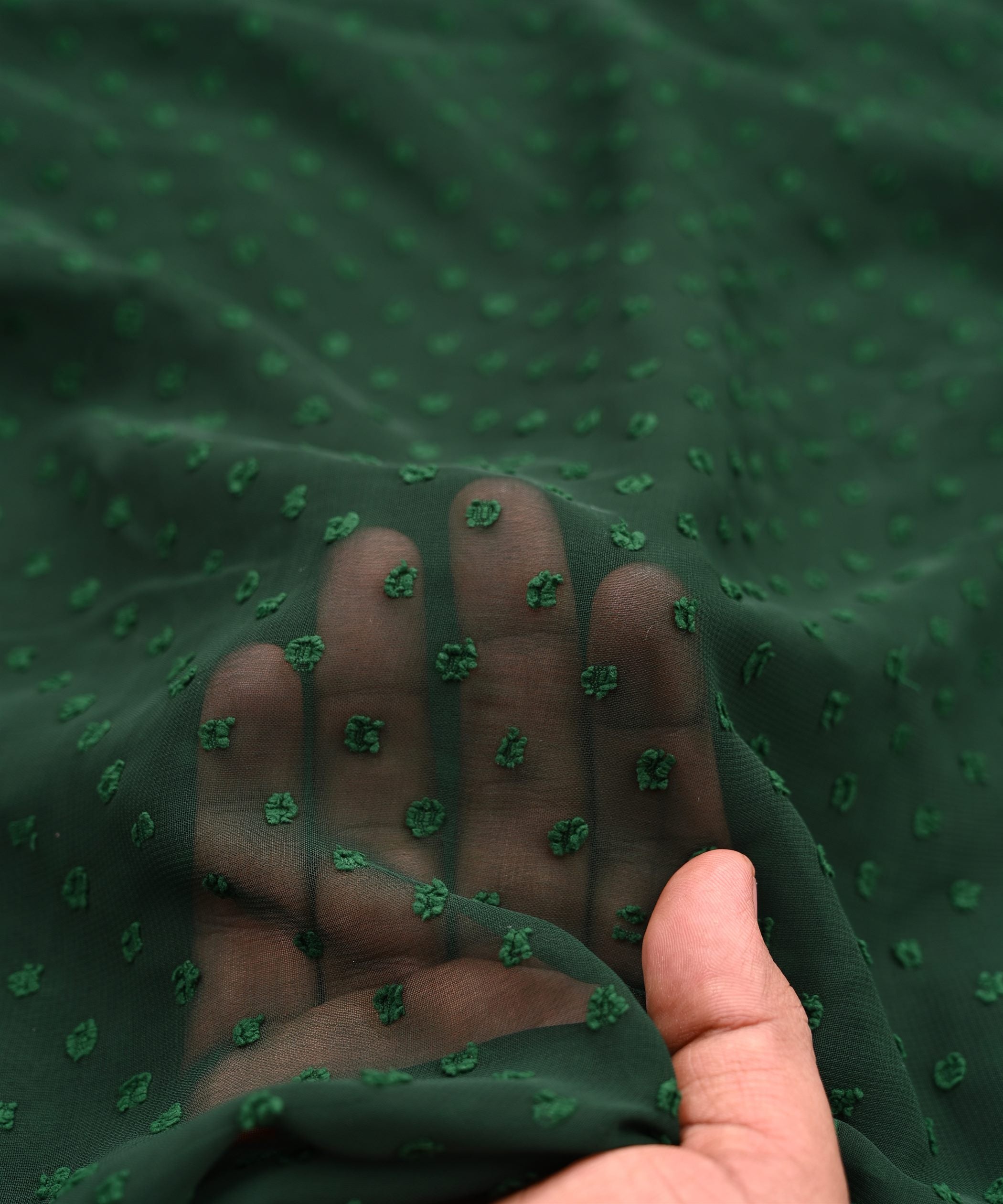 Bottle Green Georgette Dobby Weave Fabric