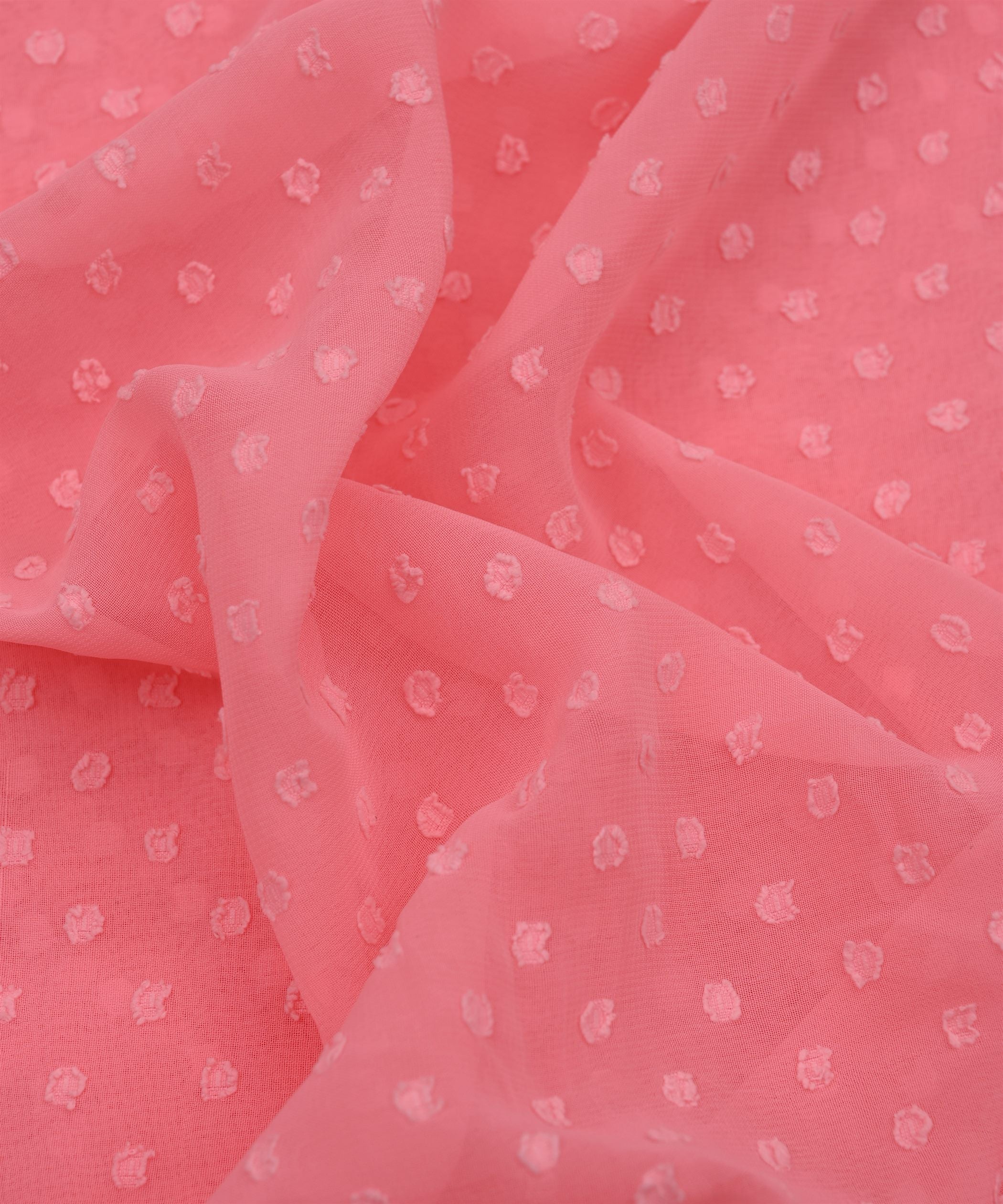 Coral Pink Georgette Dobby Weave Fabric
