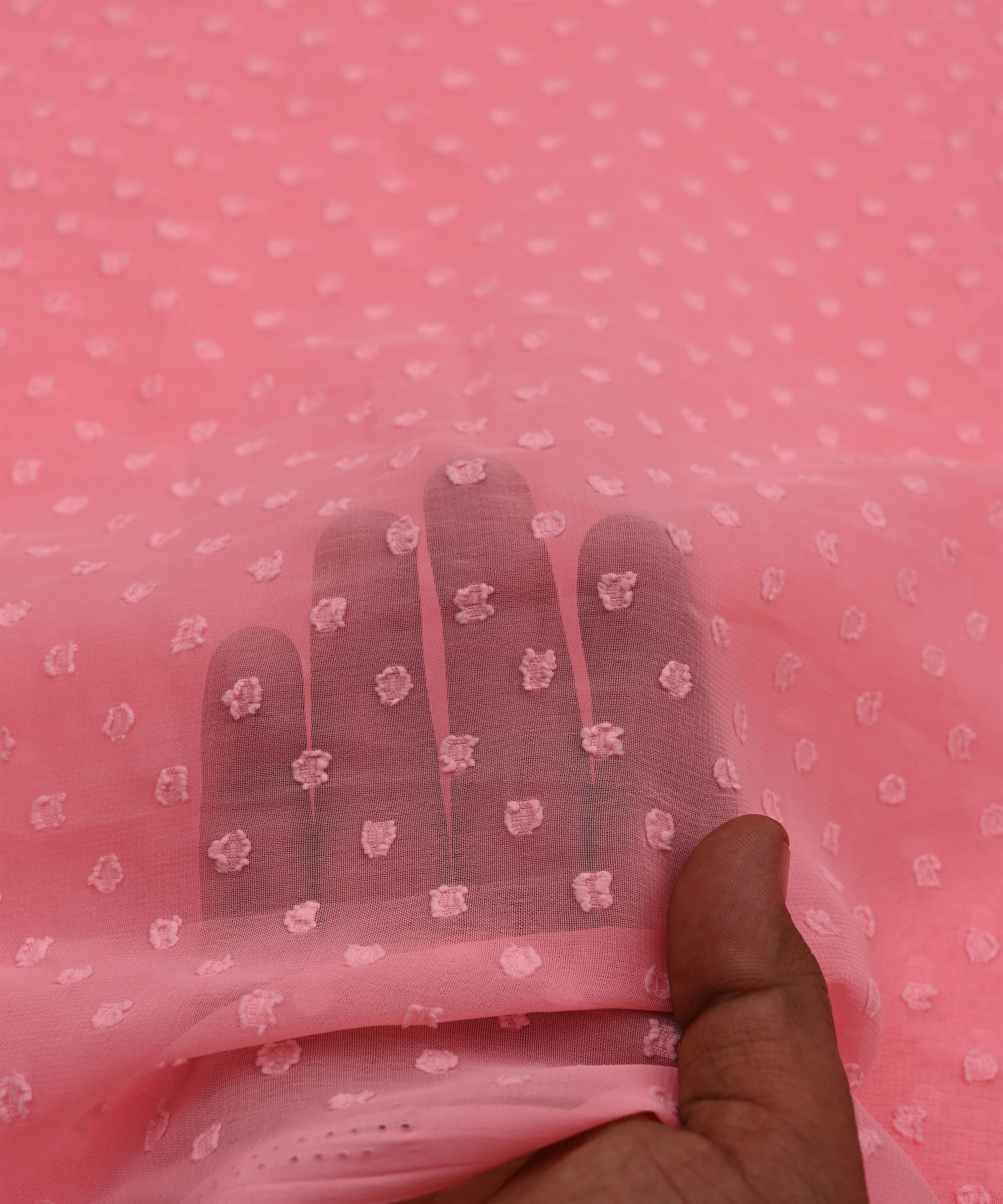 Coral Pink Georgette Dobby Weave Fabric