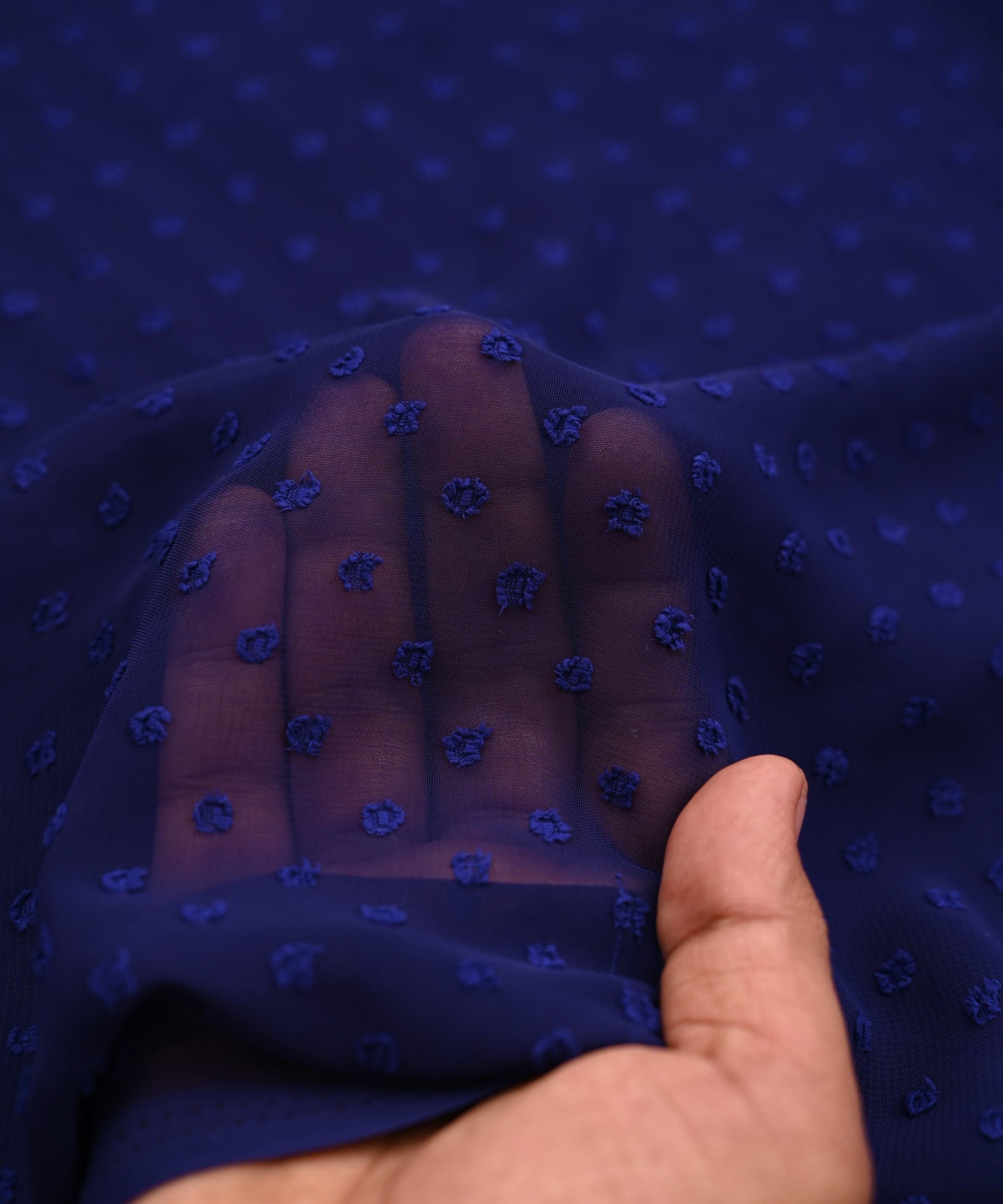 Navy Blue Georgette Dobby Weave Fabric