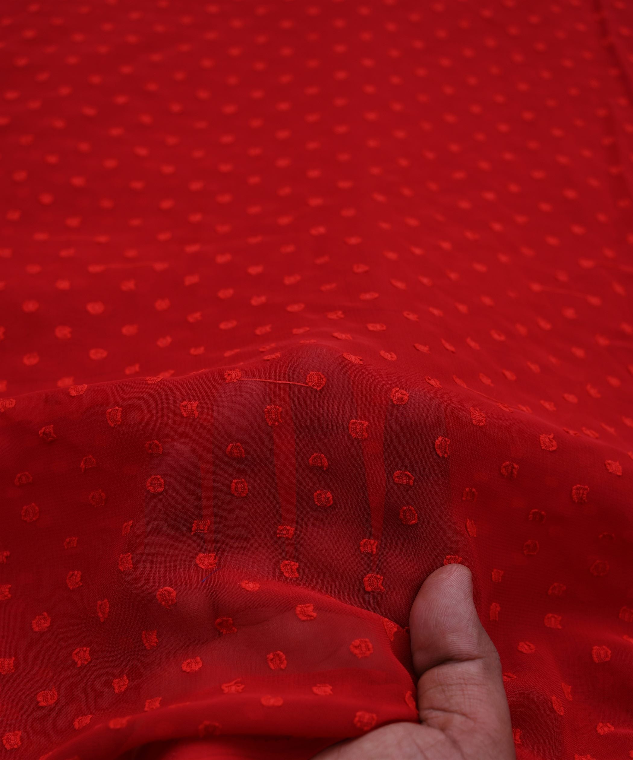 Red Georgette Dobby Weave Fabric
